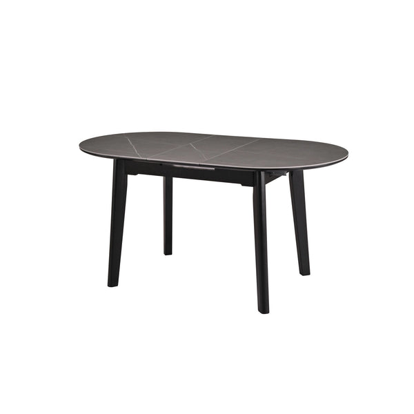 Masa extensibila ARES, gri cu efect de marmura/negru, ceramica/metal, 120/150x85x76 cm