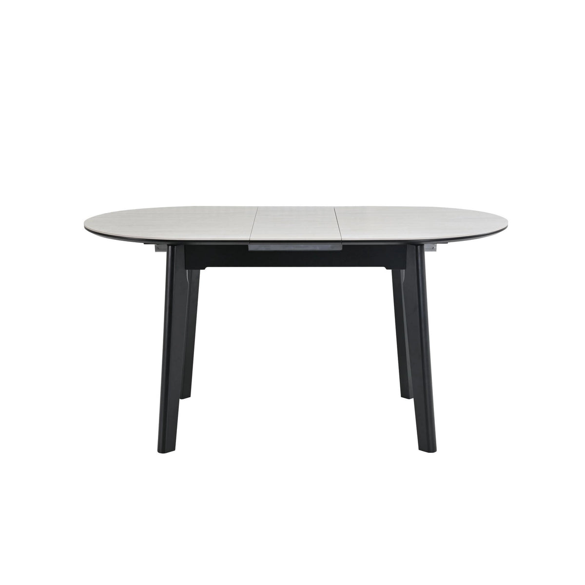 Masa extensibila ARES, bej cu efect de piatra travertin/negru, ceramica/metal, 120/150x85x76 cm