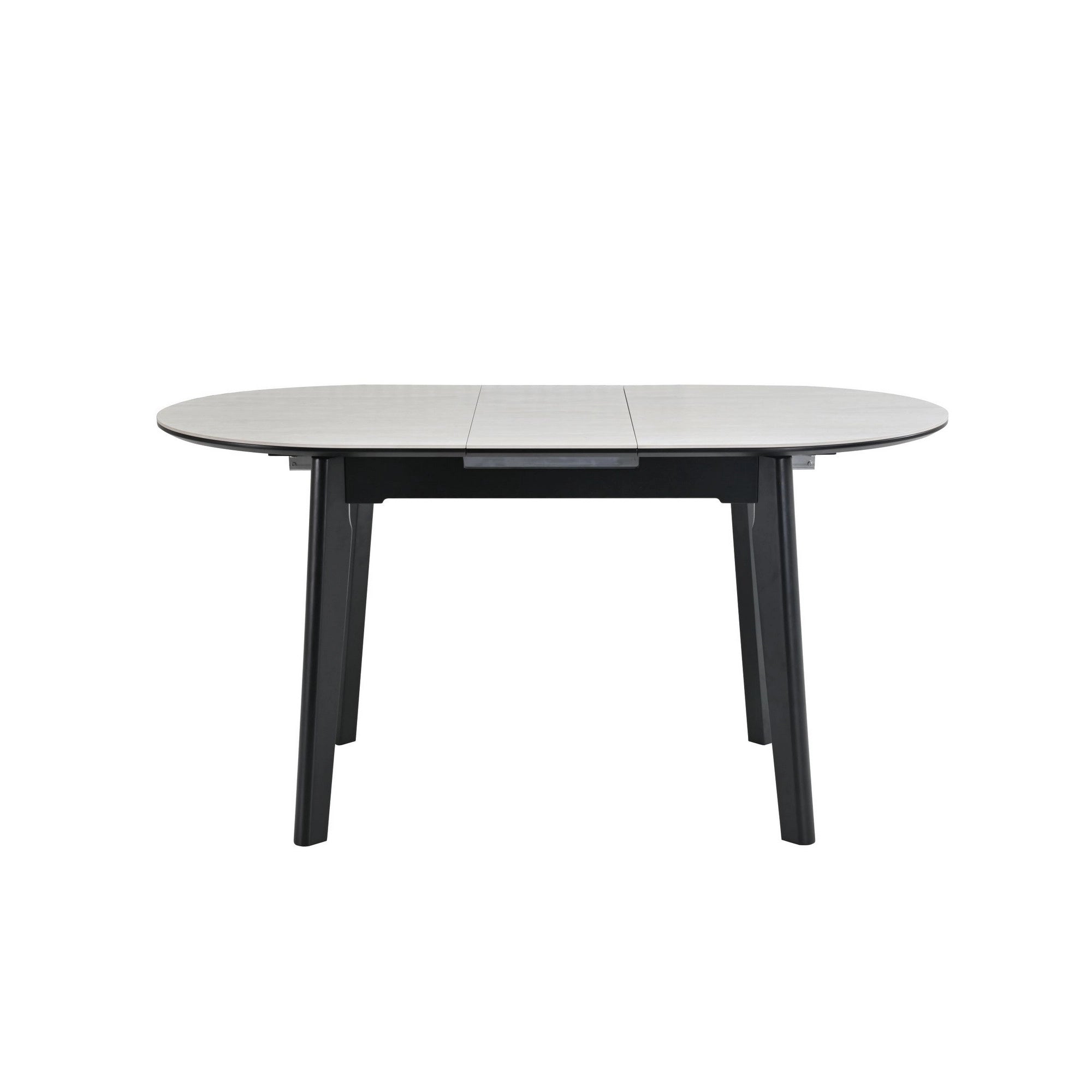 Masa extensibila ARES, bej cu efect de piatra travertin/negru, ceramica/metal, 120/150x85x76 cm