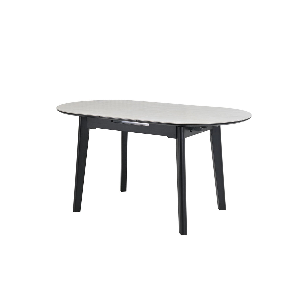 Masa extensibila ARES, bej cu efect de piatra travertin/negru, ceramica/metal, 120/150x85x76 cm