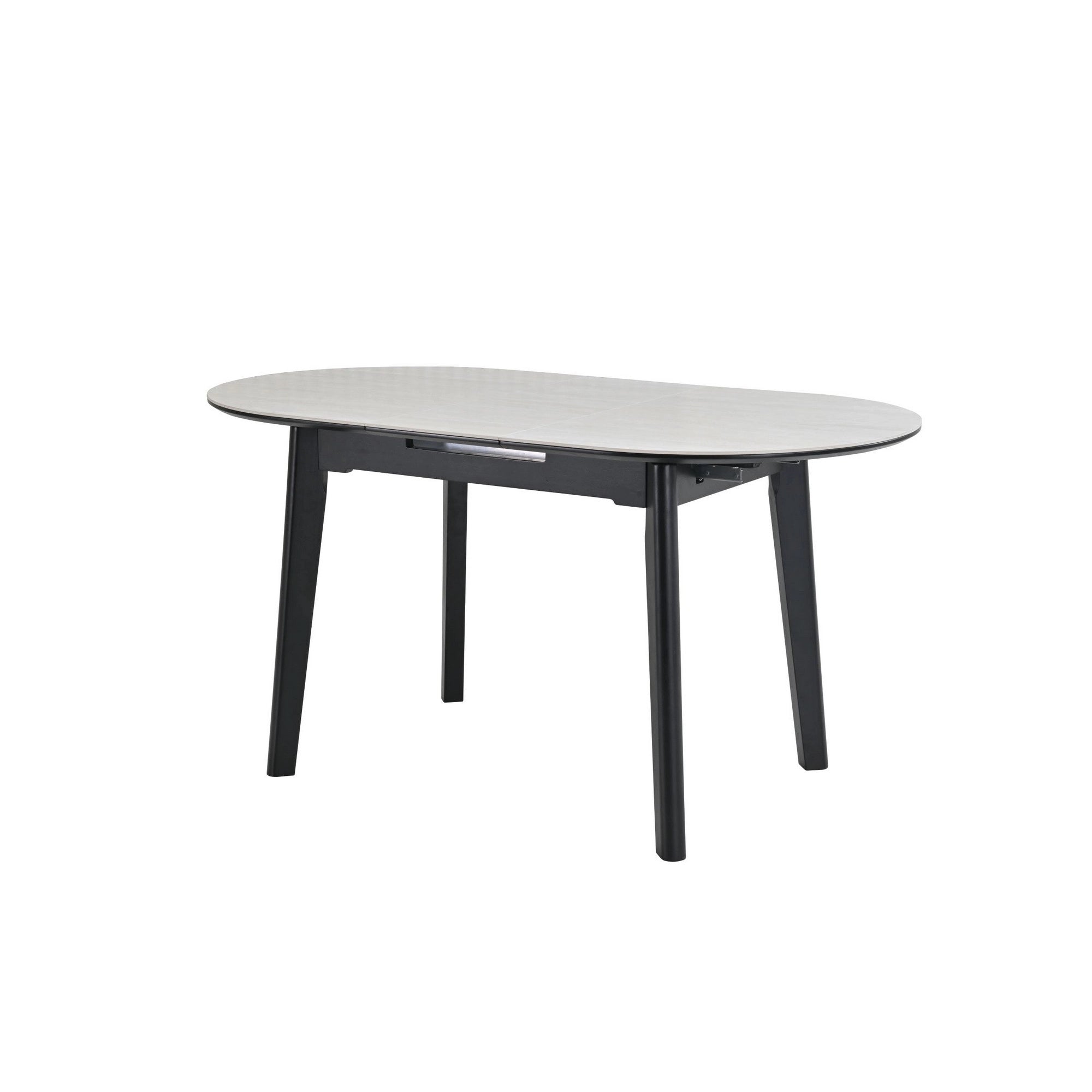 Masa extensibila ARES, bej cu efect de piatra travertin/negru, ceramica/metal, 120/150x85x76 cm