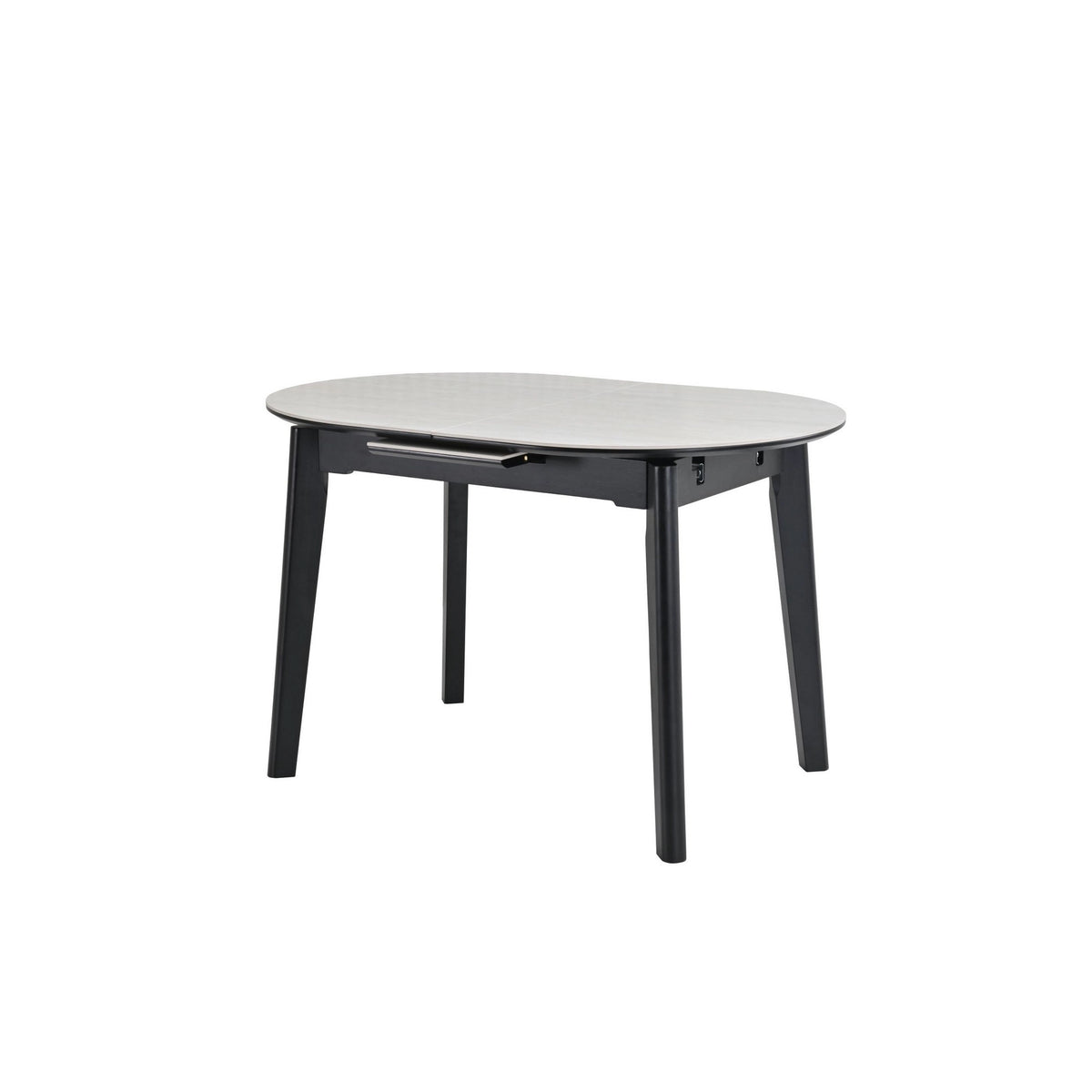 Masa extensibila ARES, bej cu efect de piatra travertin/negru, ceramica/metal, 120/150x85x76 cm