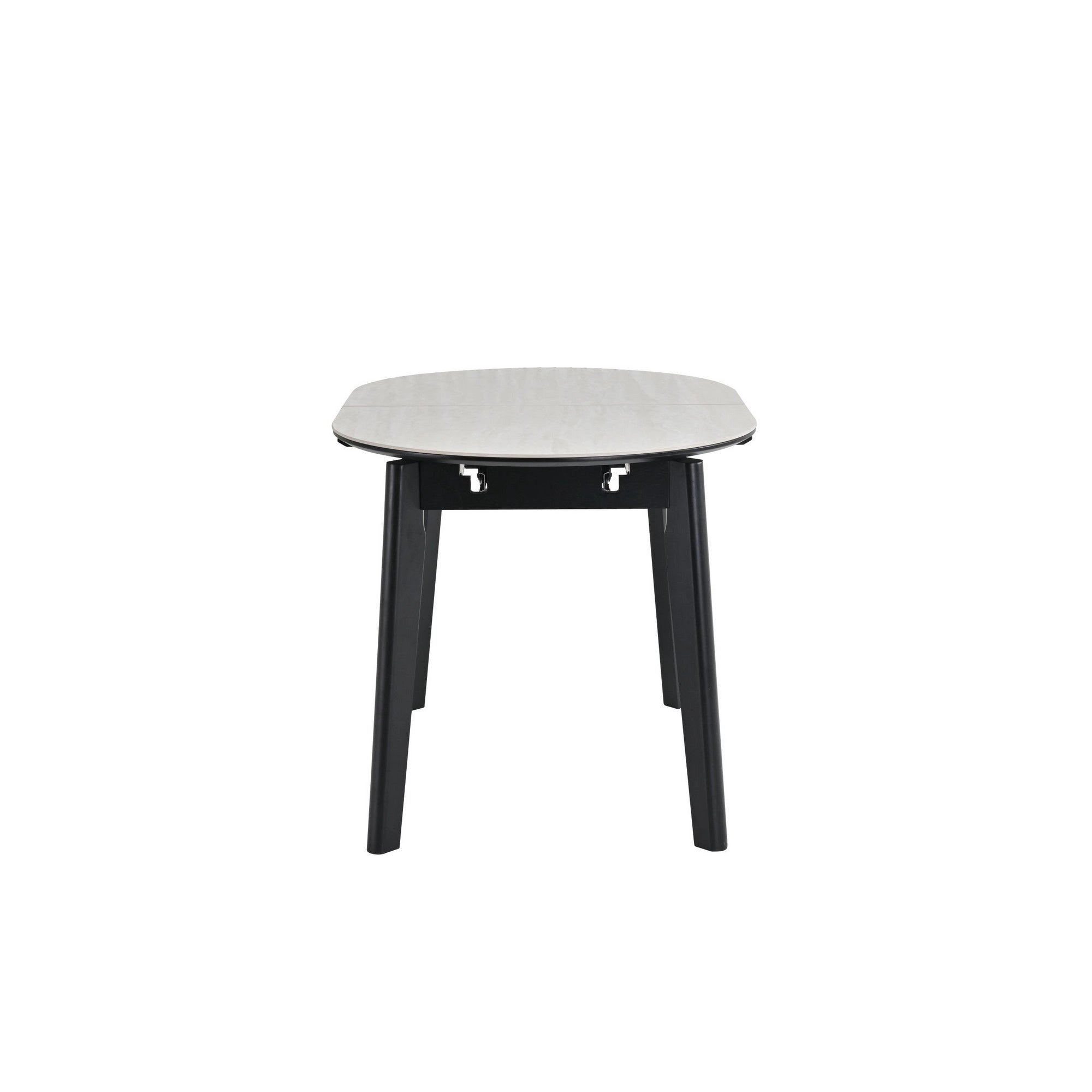 Masa extensibila ARES, bej cu efect de piatra travertin/negru, ceramica/metal, 120/150x85x76 cm