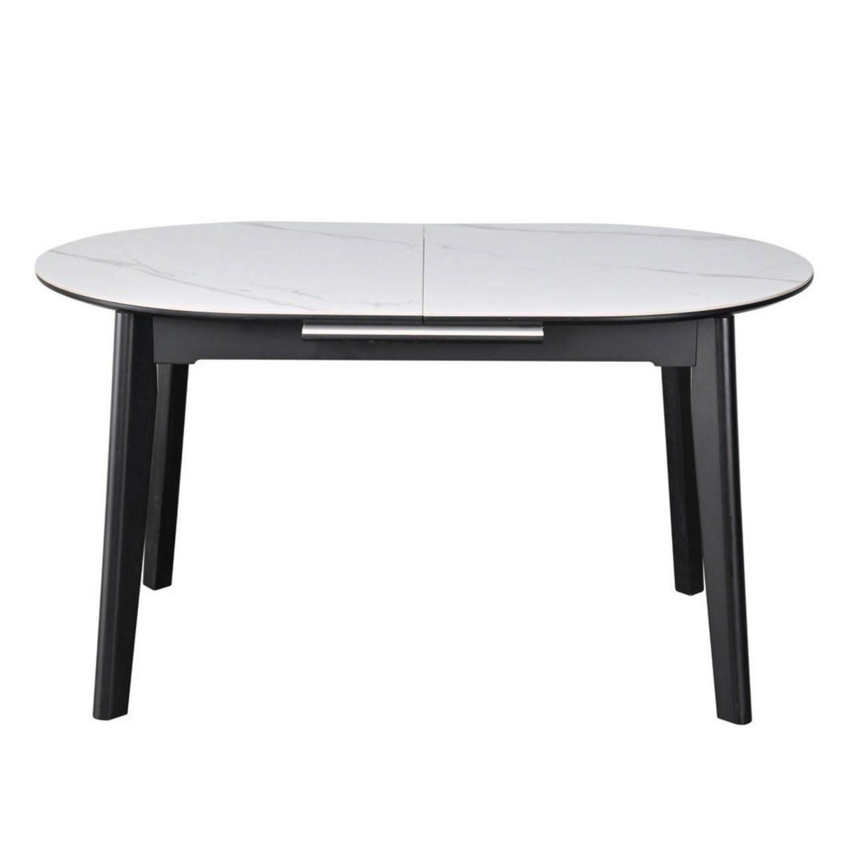 Masa extensibila ARES, alb cu efect de marmura/negru, ceramica/metal, 120/150x85x76 cm