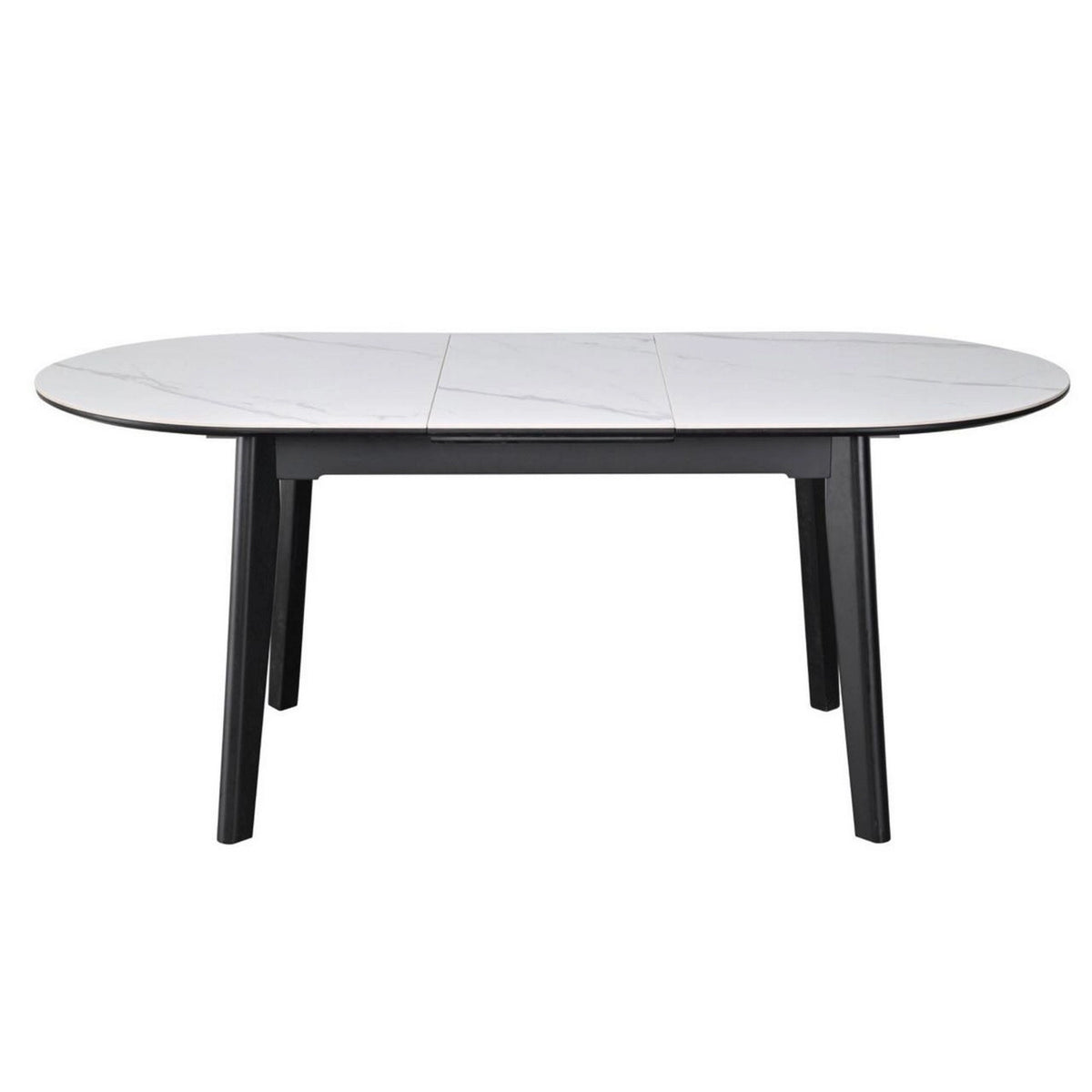 Masa extensibila ARES, alb cu efect de marmura/negru, ceramica/metal, 120/150x85x76 cm