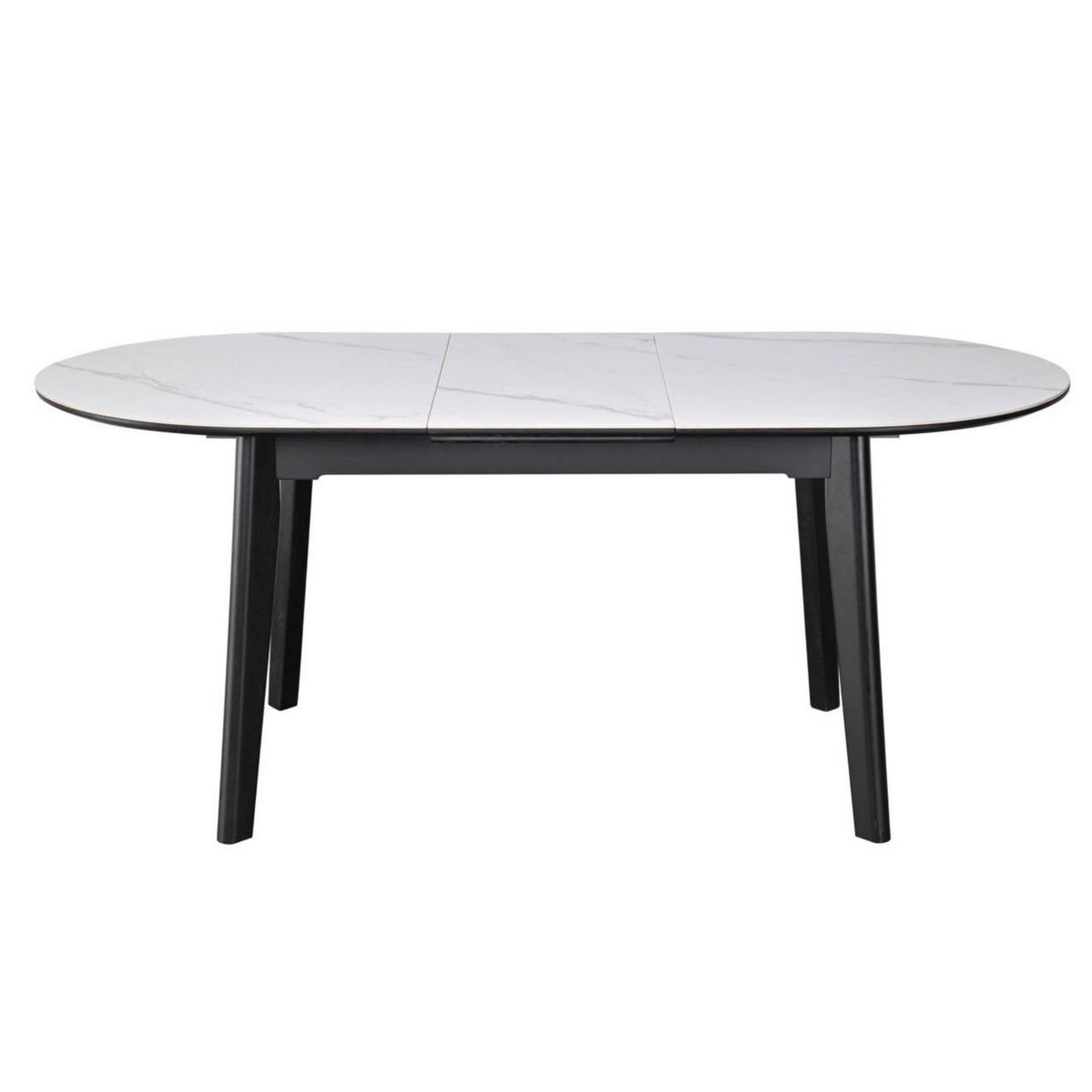 Masa extensibila ARES, alb cu efect de marmura/negru, ceramica/metal, 120/150x85x76 cm