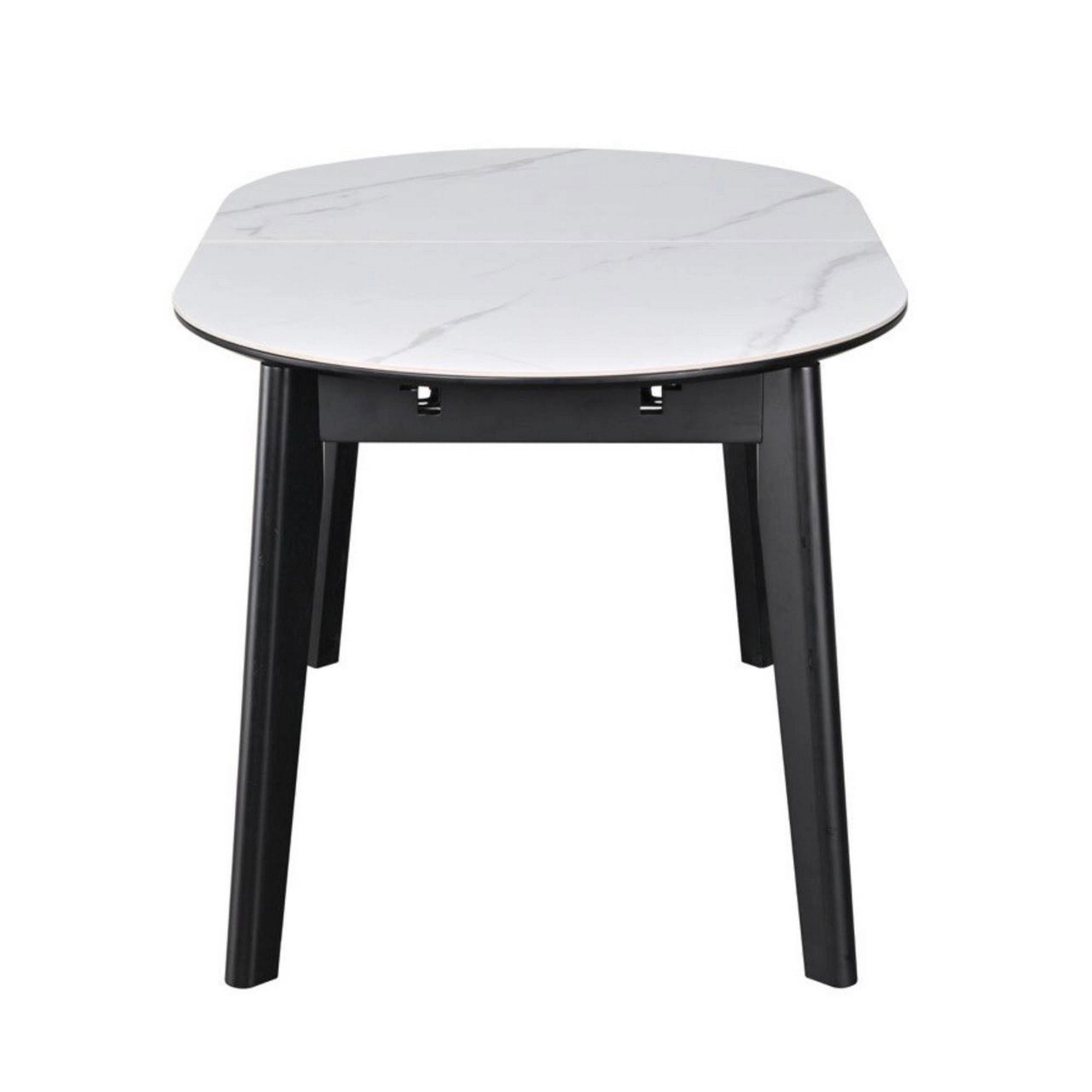 Masa extensibila ARES, alb cu efect de marmura/negru, ceramica/metal, 120/150x85x76 cm