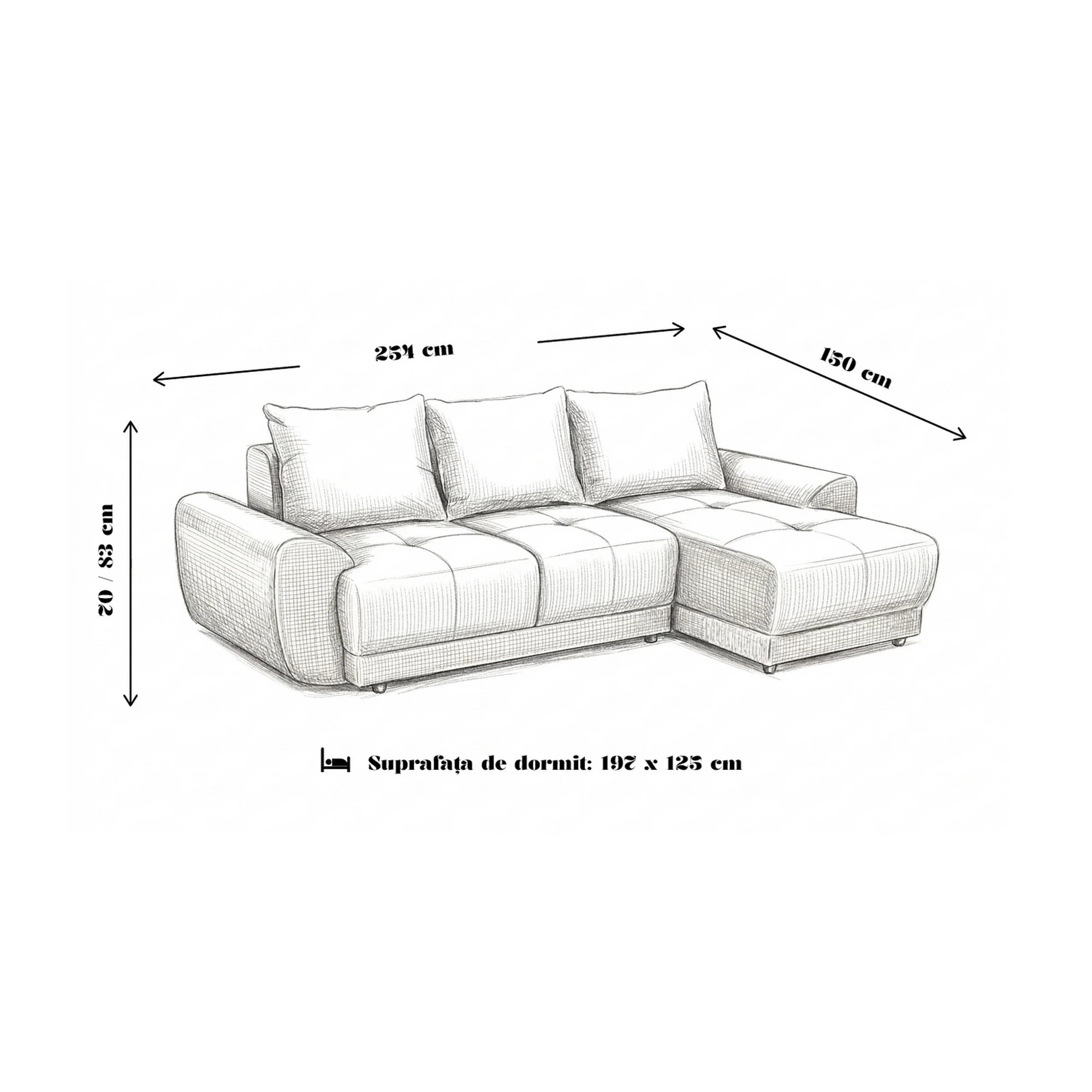 Coltar de living ASTOR, sezlong dreapta, stofa bej - New York G008, 254x150x83 cm