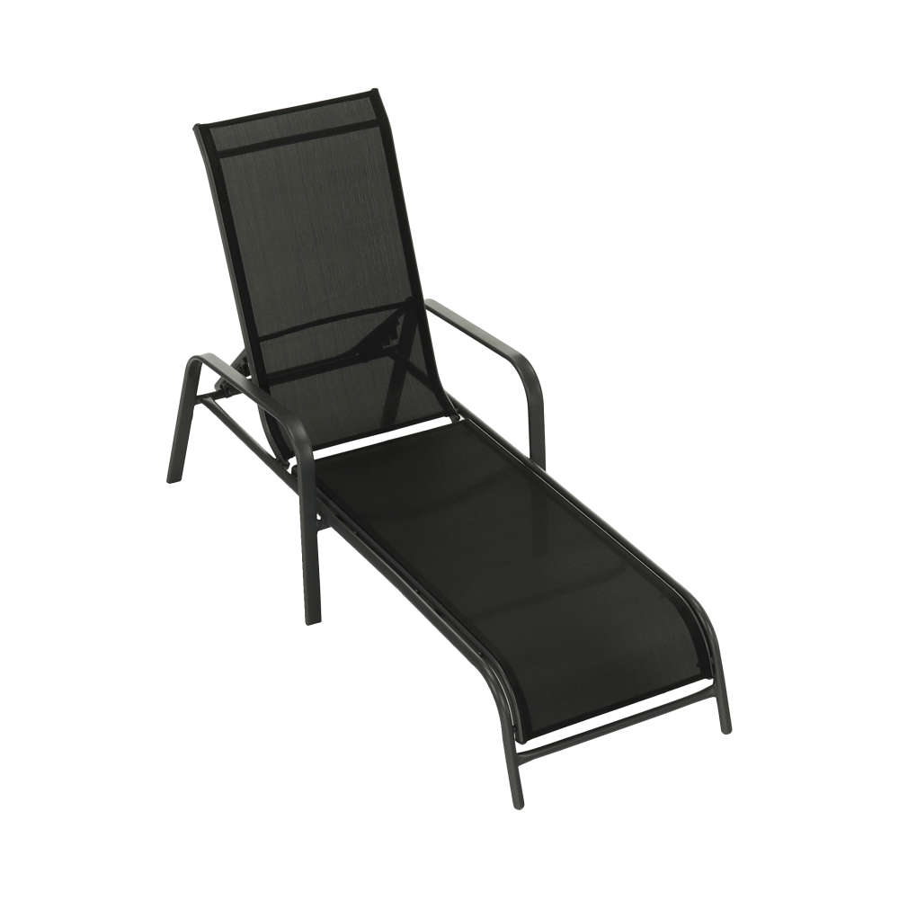 Sezlong gradina ATREO, negru/gri, material textil/metal, 64x161x48/100 cm