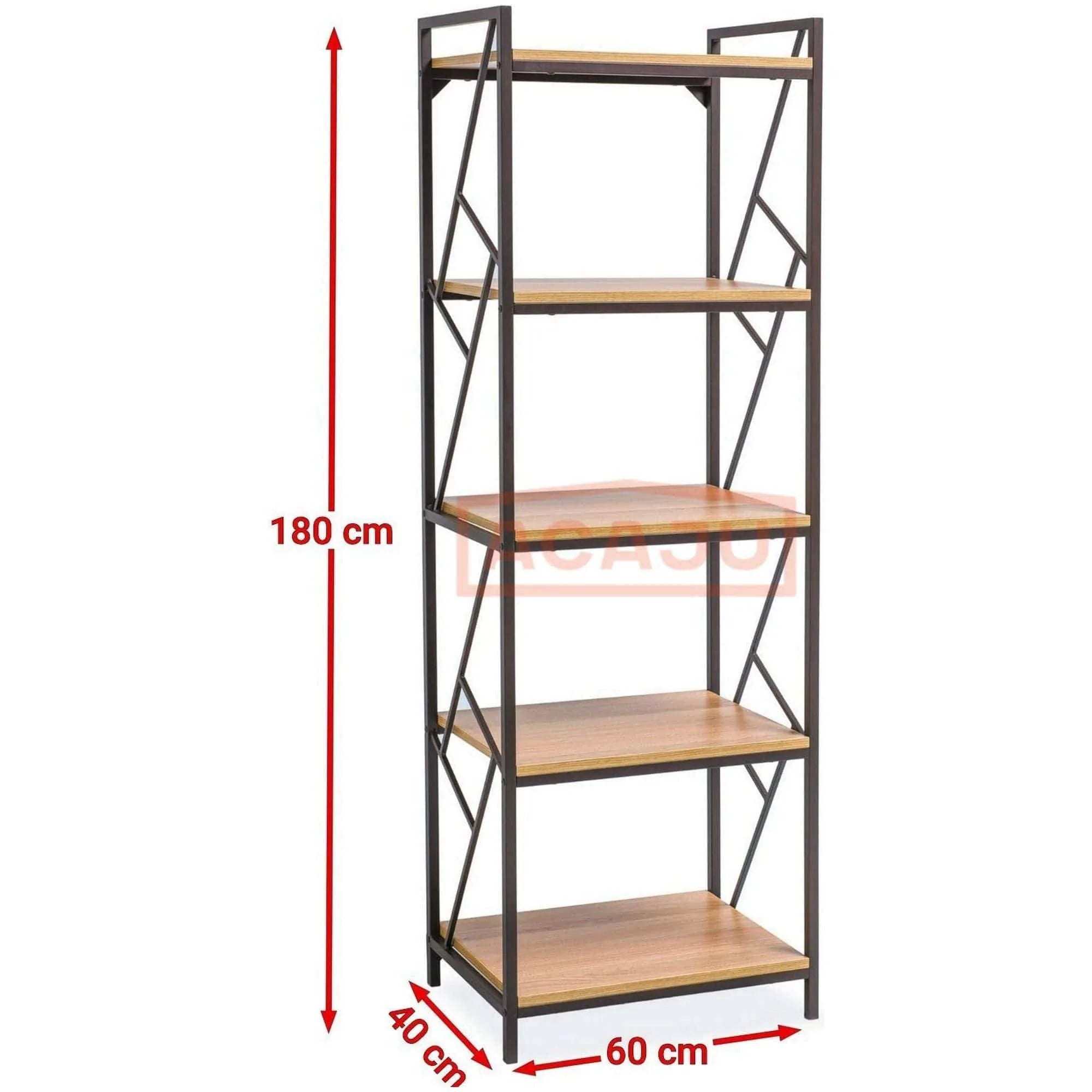 Etajera TABLO R5, stejar/maro inchis, PAL laminat/metal, 60x40x180 cm