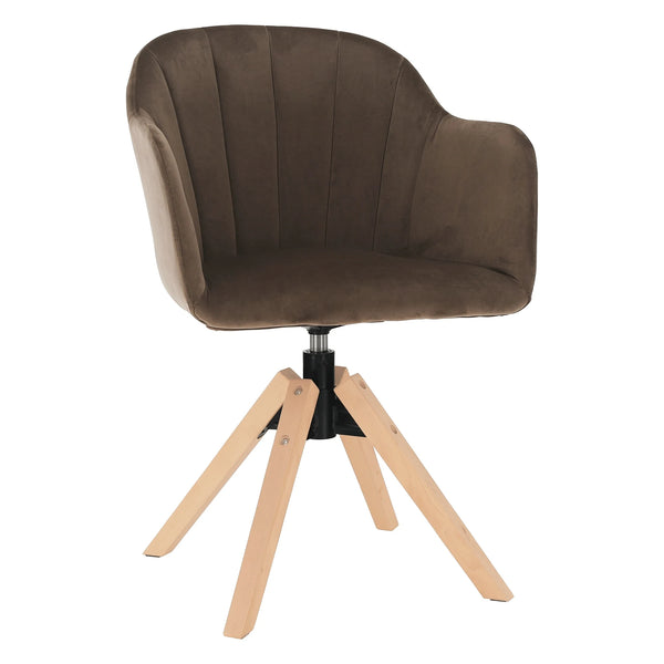Scaun rotativ DALIO, maro/fag, stofa catifelata/lemn, 58x62x83 cm