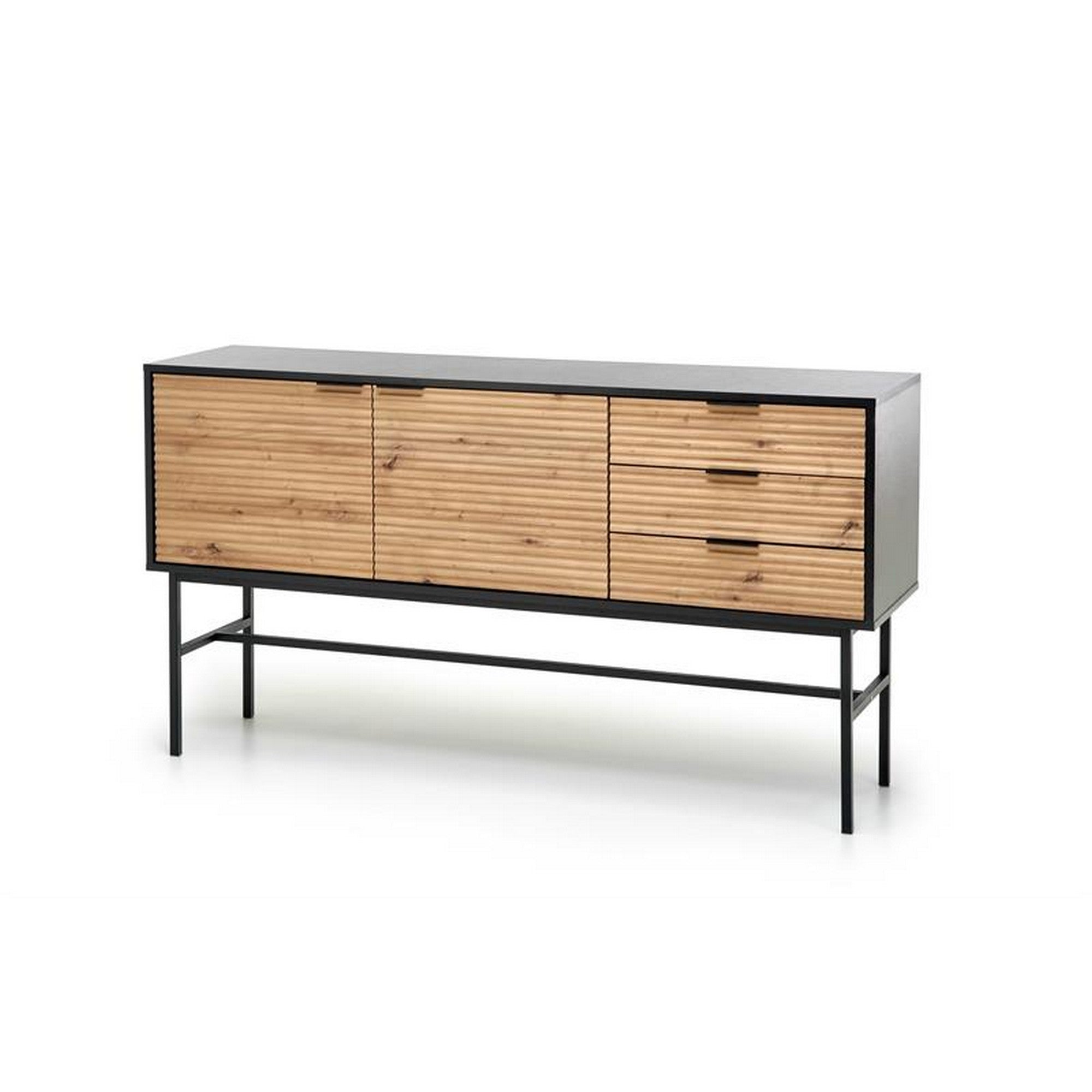 Comoda MURANO, stejar artisan/negru, PAL/metal, 160x40x86 cm