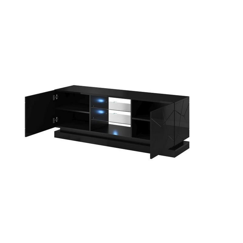 Comoda TV QIU, negru, cu 2 usi, 160x40x57 cm