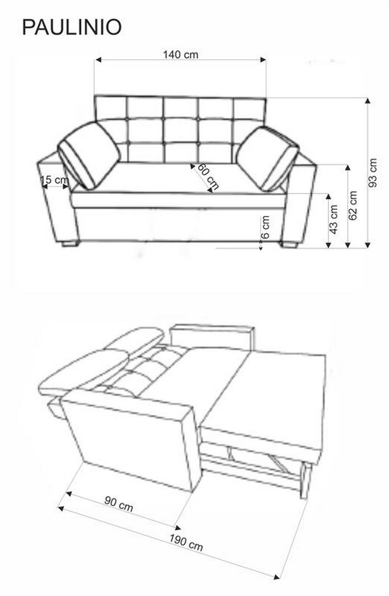 Canapea extensibila PAULINIO, bej, stofa clasica/polipropilena, 170x90/190x93 cm