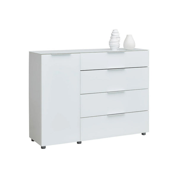 Comoda MALIN, alb lucios/alb, PAL/sticla, 135x40x101 cm