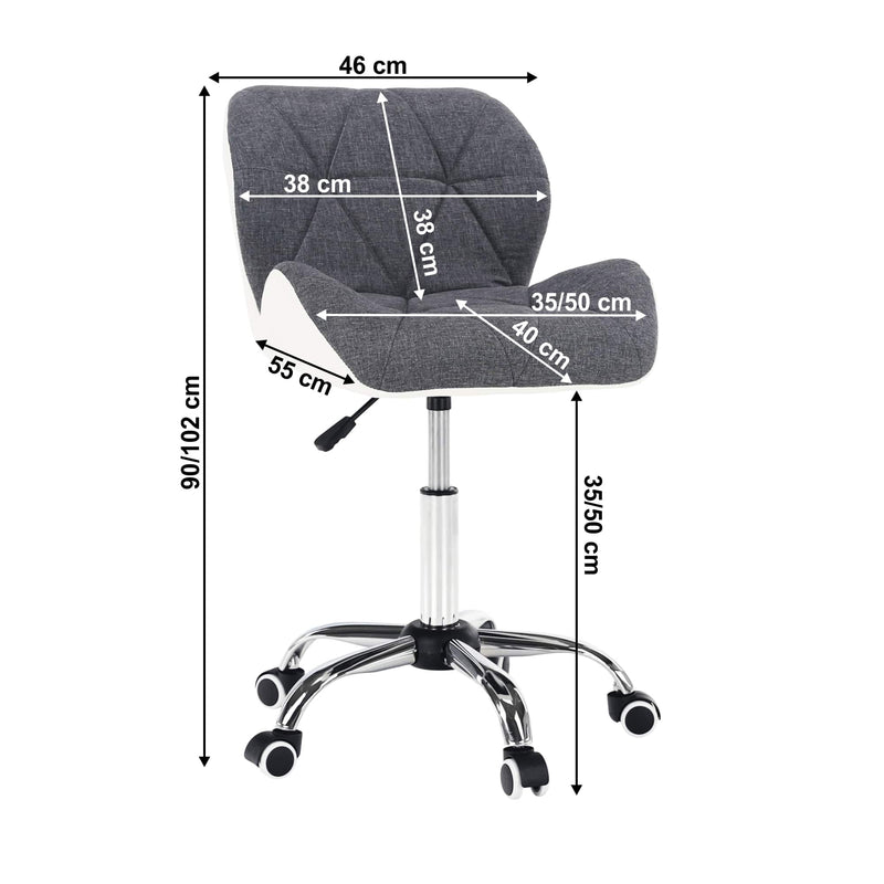 Scaun birou BADAR, alb/gri/crom, piele ecologica/metal, 46x55x90/102 cm