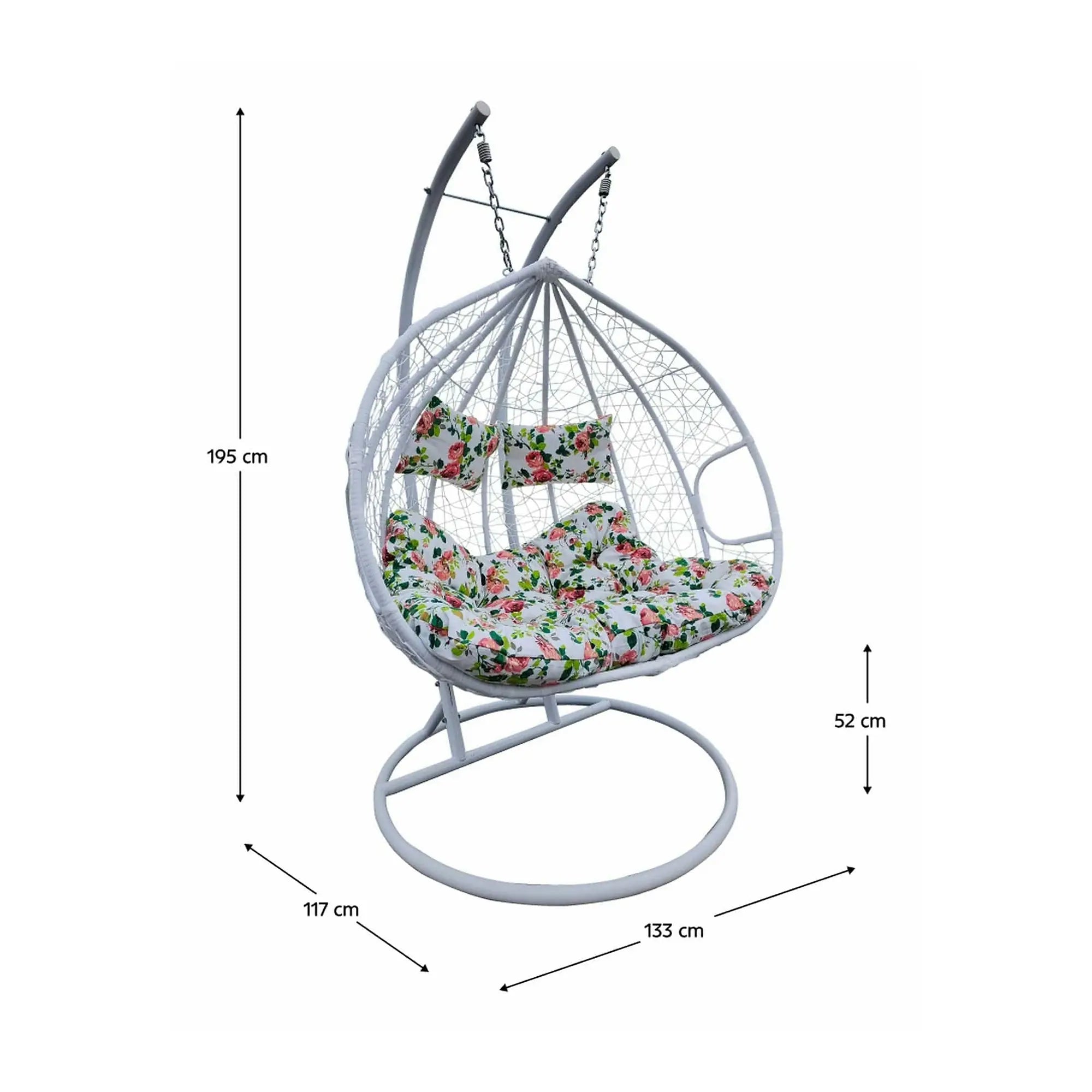 Balansoar gradina DALVEA 2 NEW, alb, rattan sintetic/metal, 133x117x195 cm