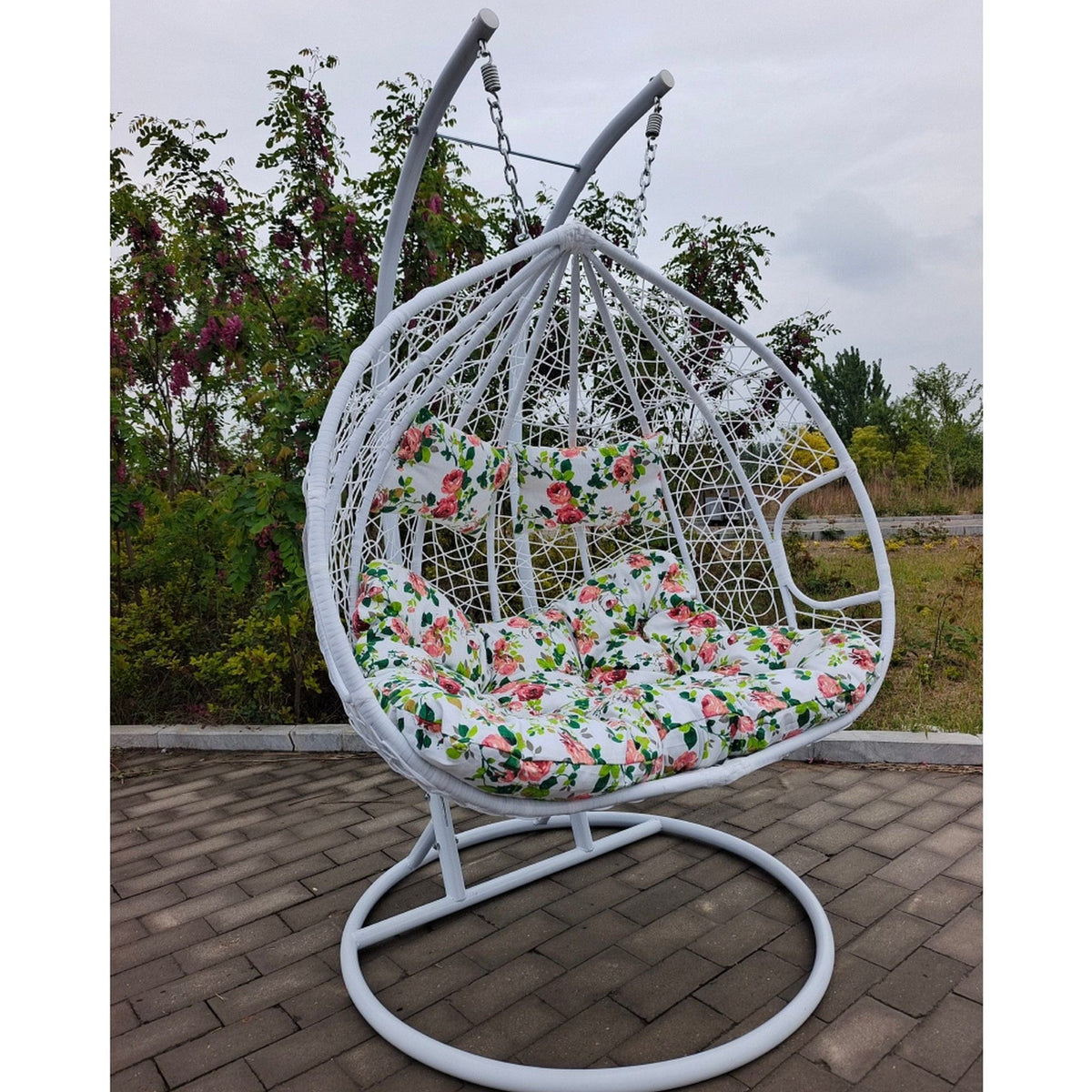 Balansoar gradina DALVEA 2 NEW, alb, rattan sintetic/metal, 133x117x195 cm