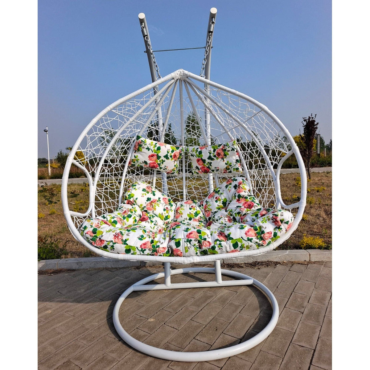 Balansoar gradina DALVEA 2 NEW, alb, rattan sintetic/metal, 133x117x195 cm