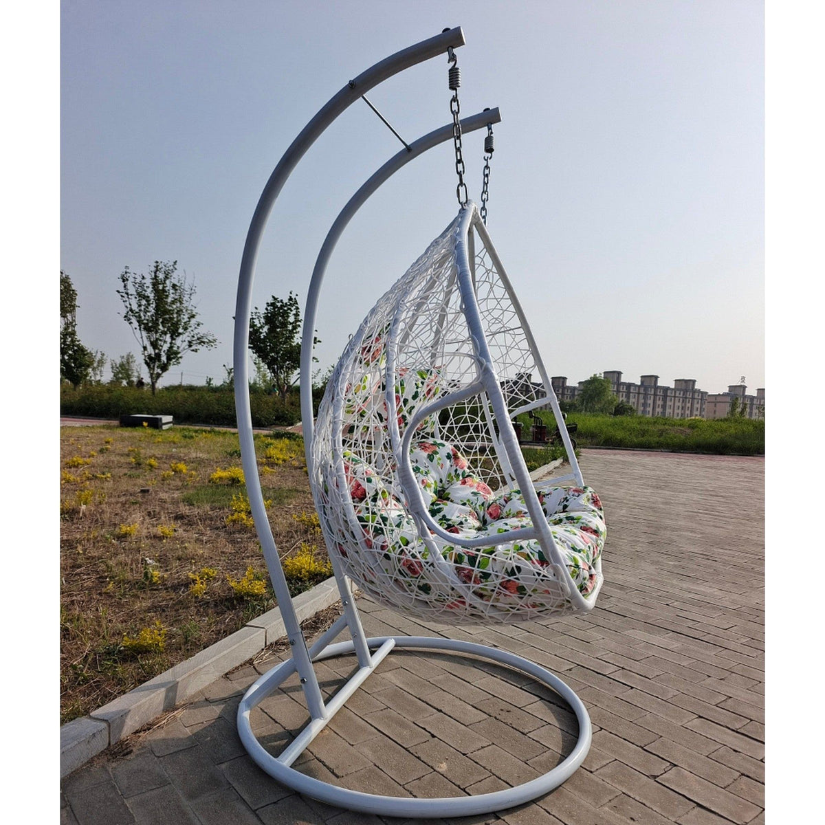Balansoar gradina DALVEA 2 NEW, alb, rattan sintetic/metal, 133x117x195 cm
