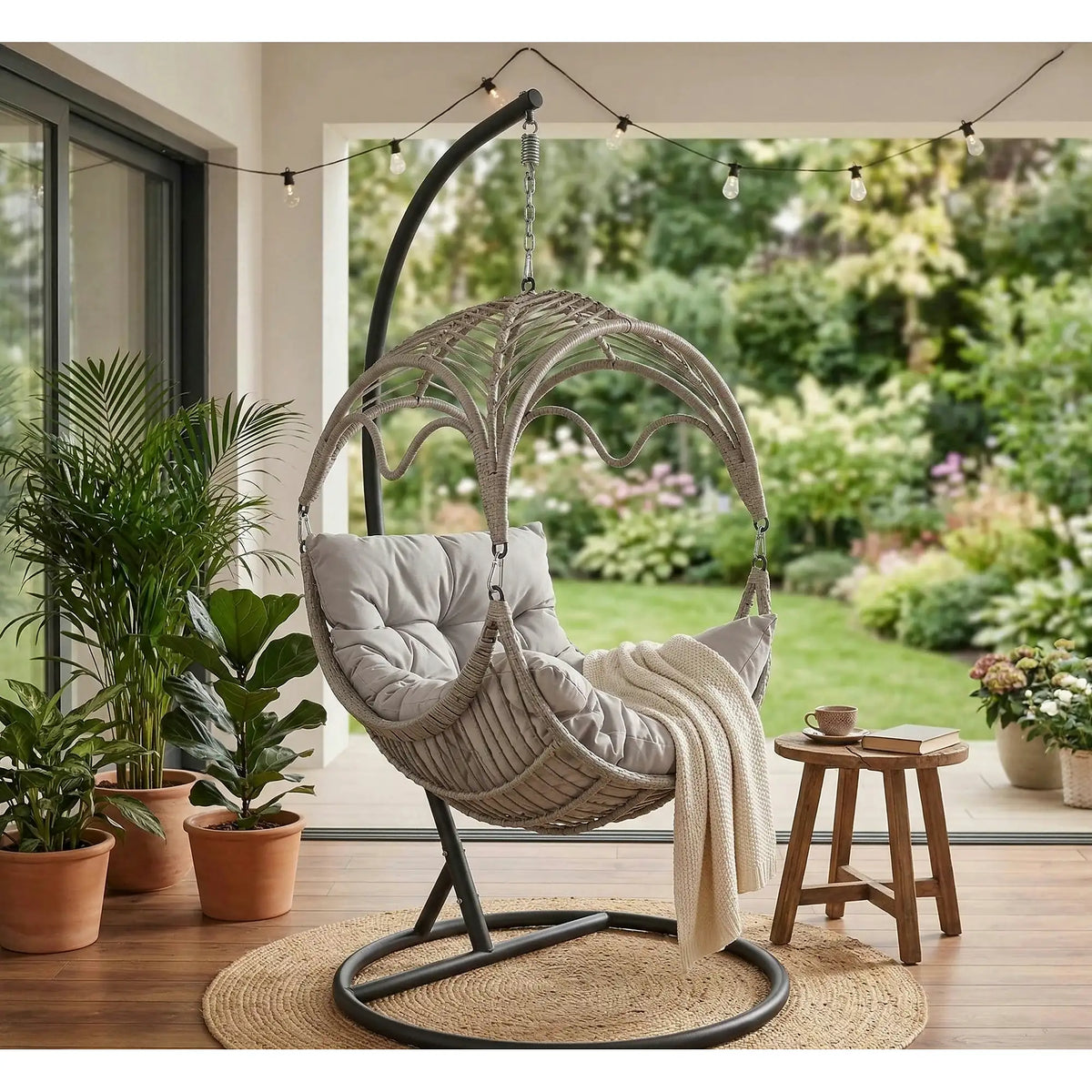Balansoar gradina RASMUS, negru/bej, ratan sintetic, 85x60x202 cm
