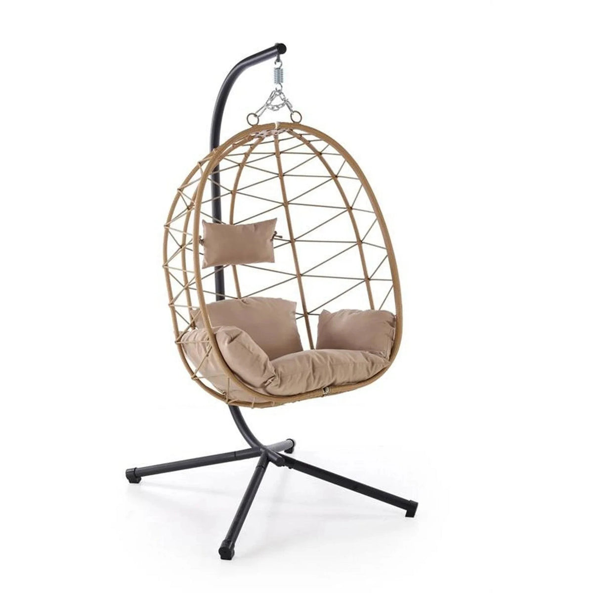 Balansoar gradina SNAKE, stejar/negru, ratan/otel, 90x100x191 cm