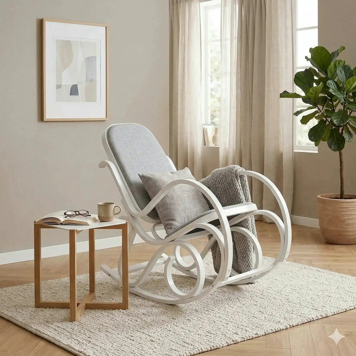 Balansoar MAX BIS PLUS, lemn curbat/stofa clasica gri/alb, 52x90x95 cm