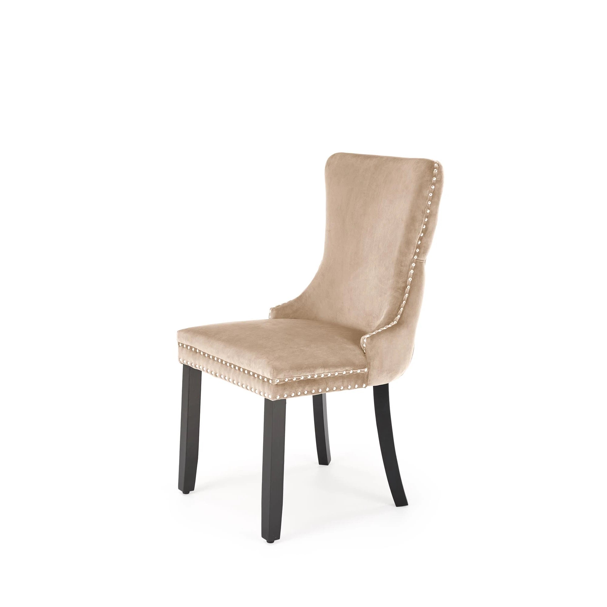 Scaun lemn masiv tapitat ALDA, bej/negru, stofa catifelata/lemn, 50x62x95 cm