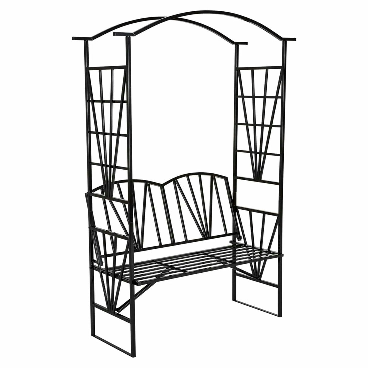 Banca cu pergola HAIFA, negru, metal, 114x42x210 cm