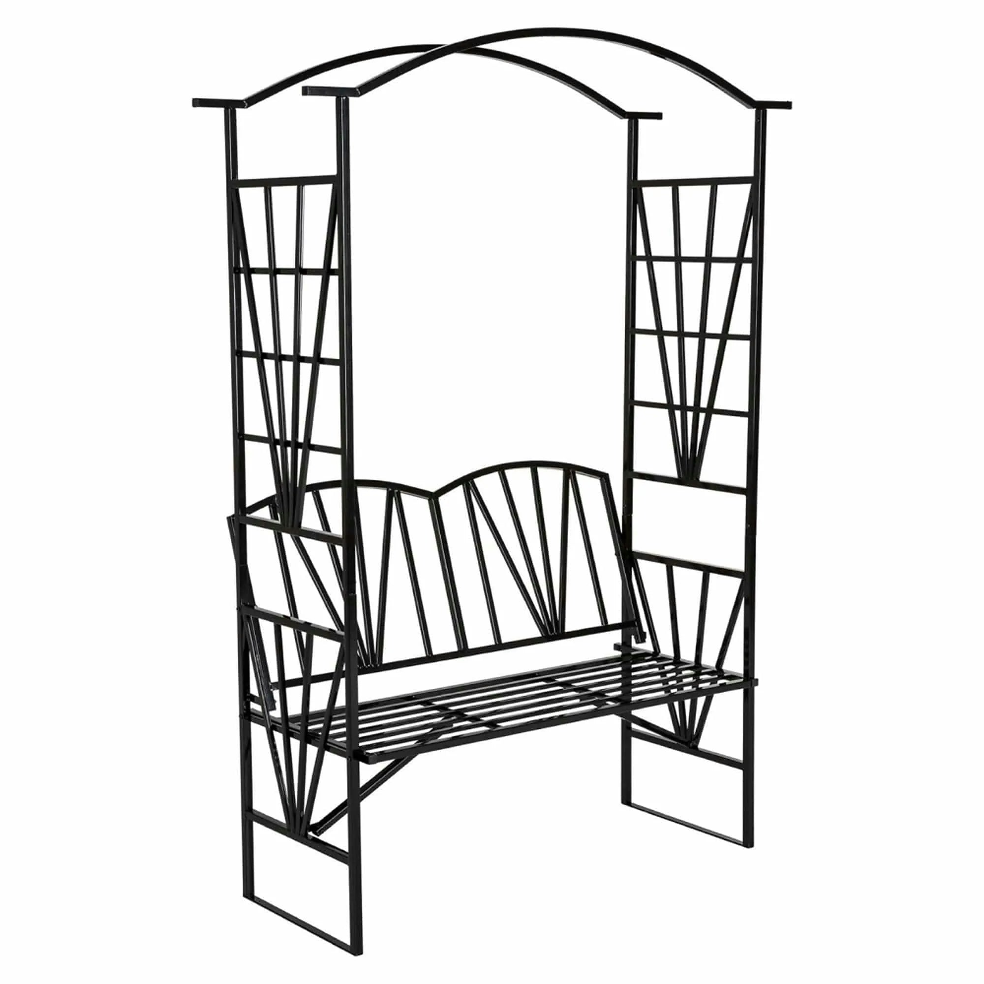 Banca cu pergola HAIFA, negru, metal, 114x42x210 cm