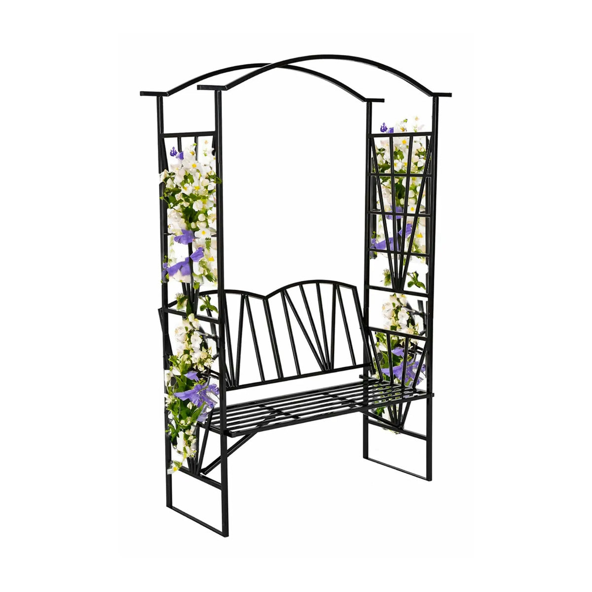 Banca cu pergola HAIFA, negru, metal, 114x42x210 cm