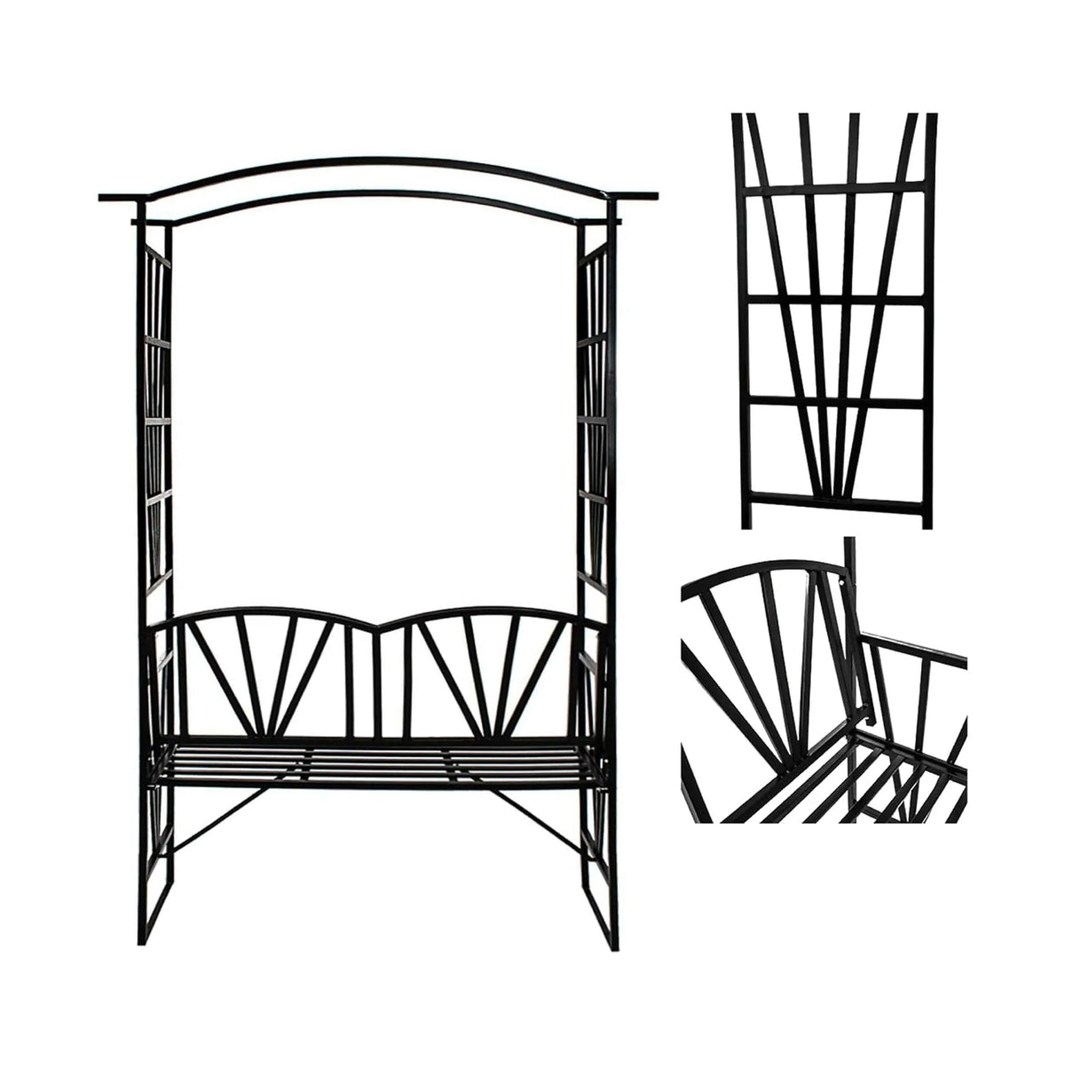 Banca cu pergola HAIFA, negru, metal, 114x42x210 cm