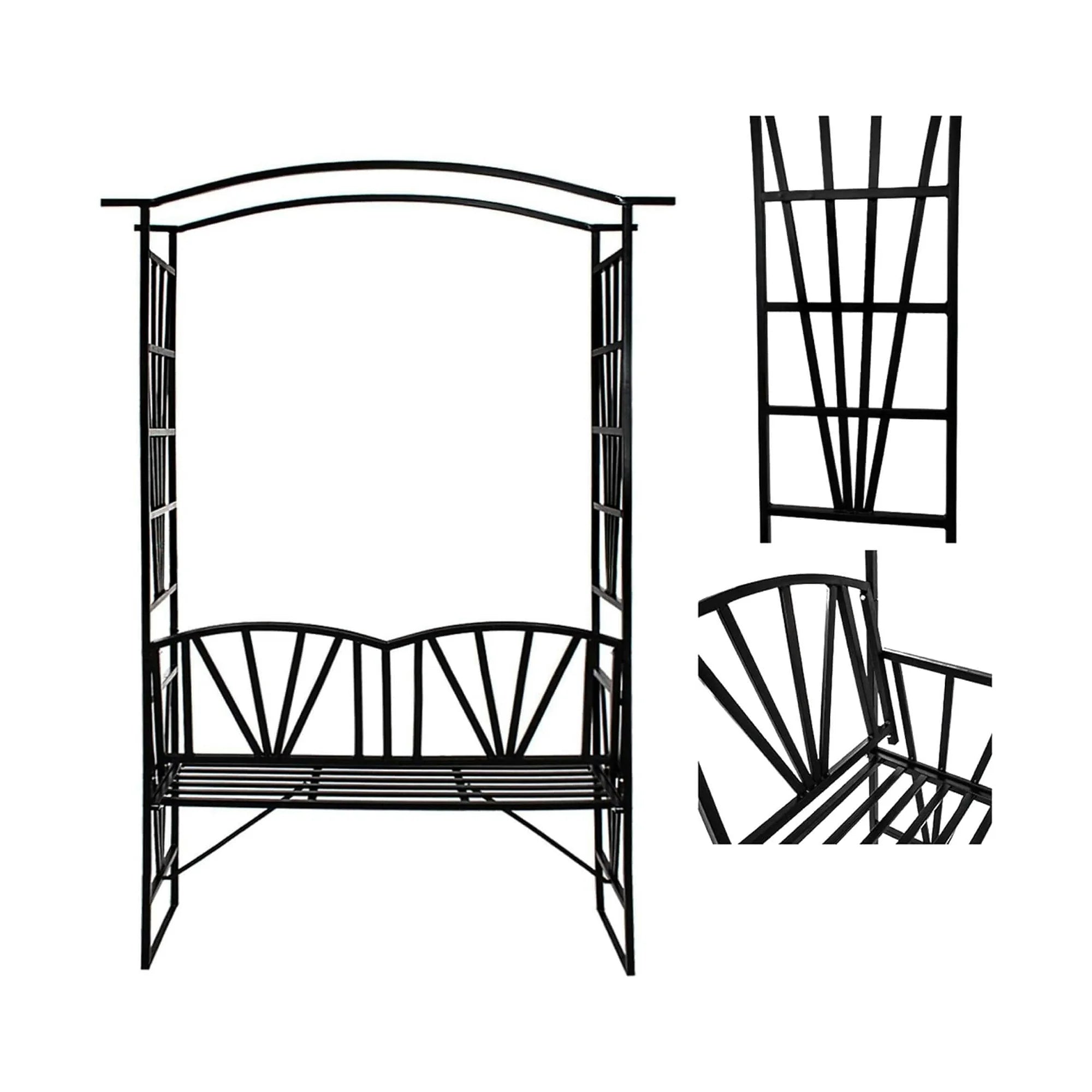 Banca cu pergola HAIFA, negru, metal, 114x42x210 cm