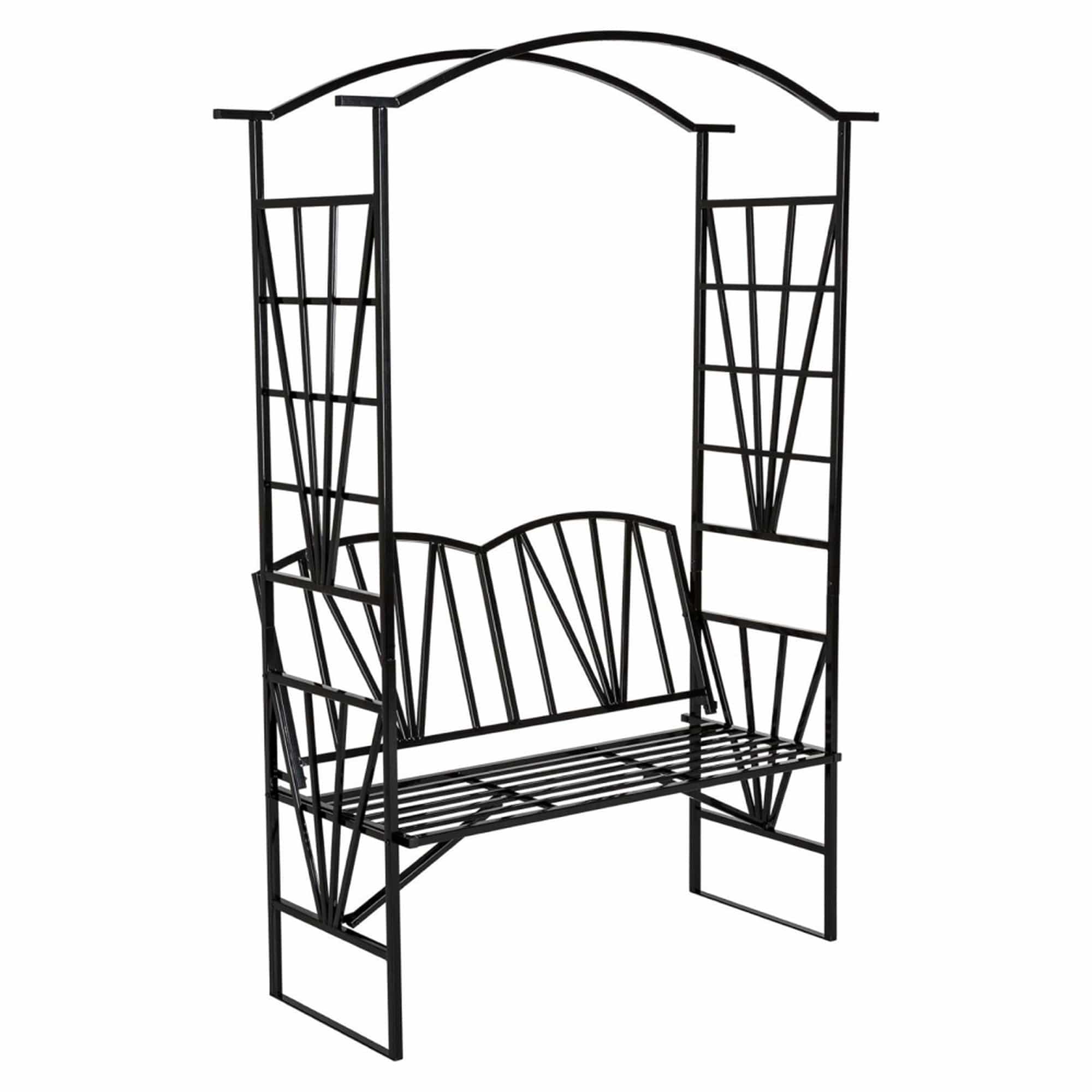 Banca cu pergola HAIFA, negru, metal, 114x42x210 cm