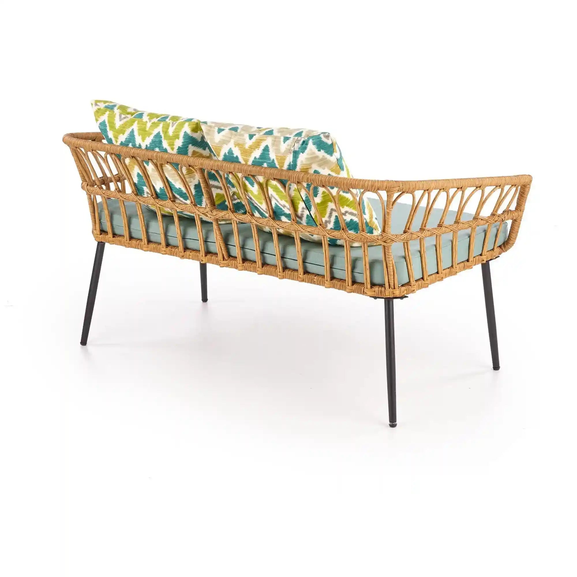 Banca GARDENA 2S, stejar/negru, rattan sintetic/otel, 140x68x71 cm