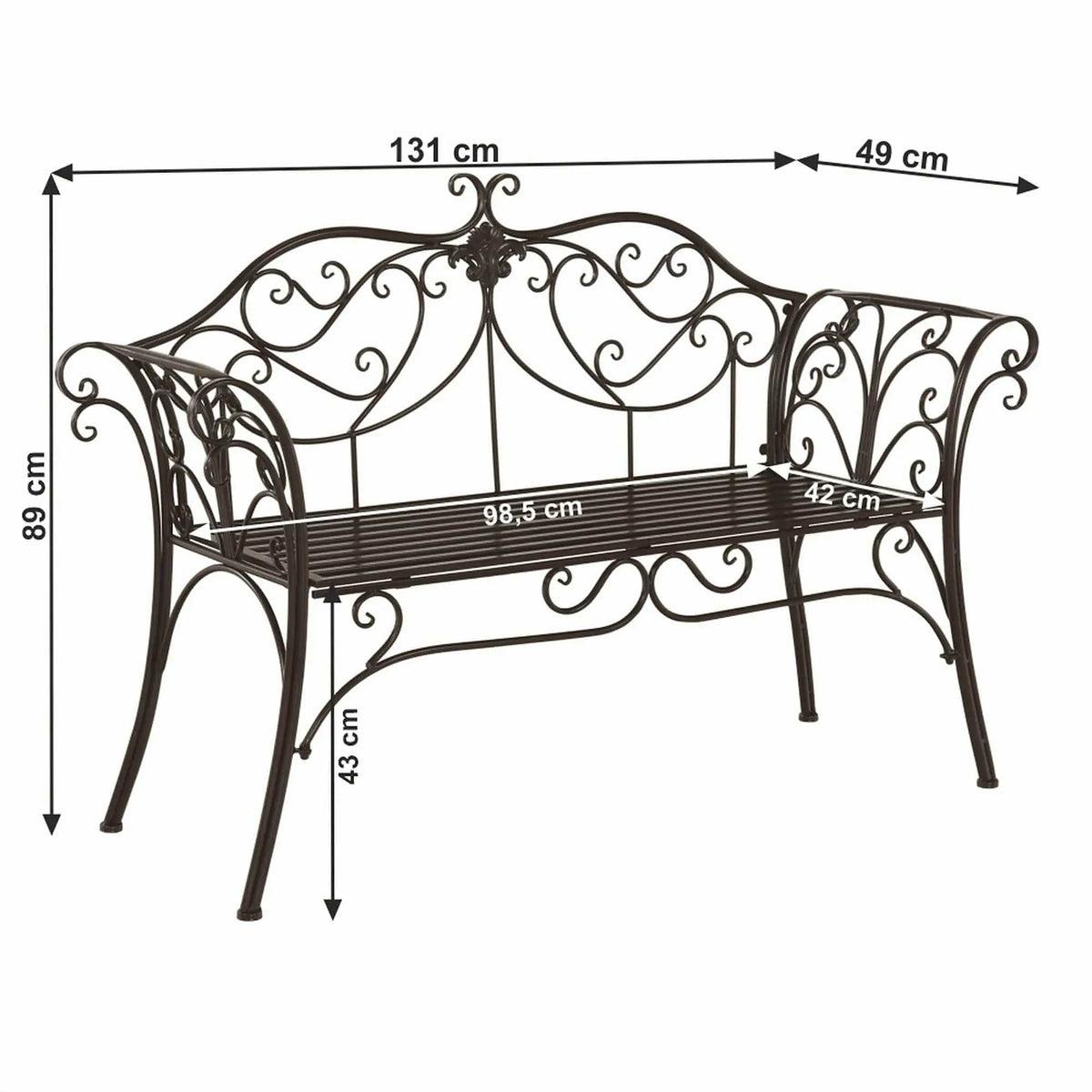 Banca gradina ETELIA, maro, metal, 131x49x89 cm