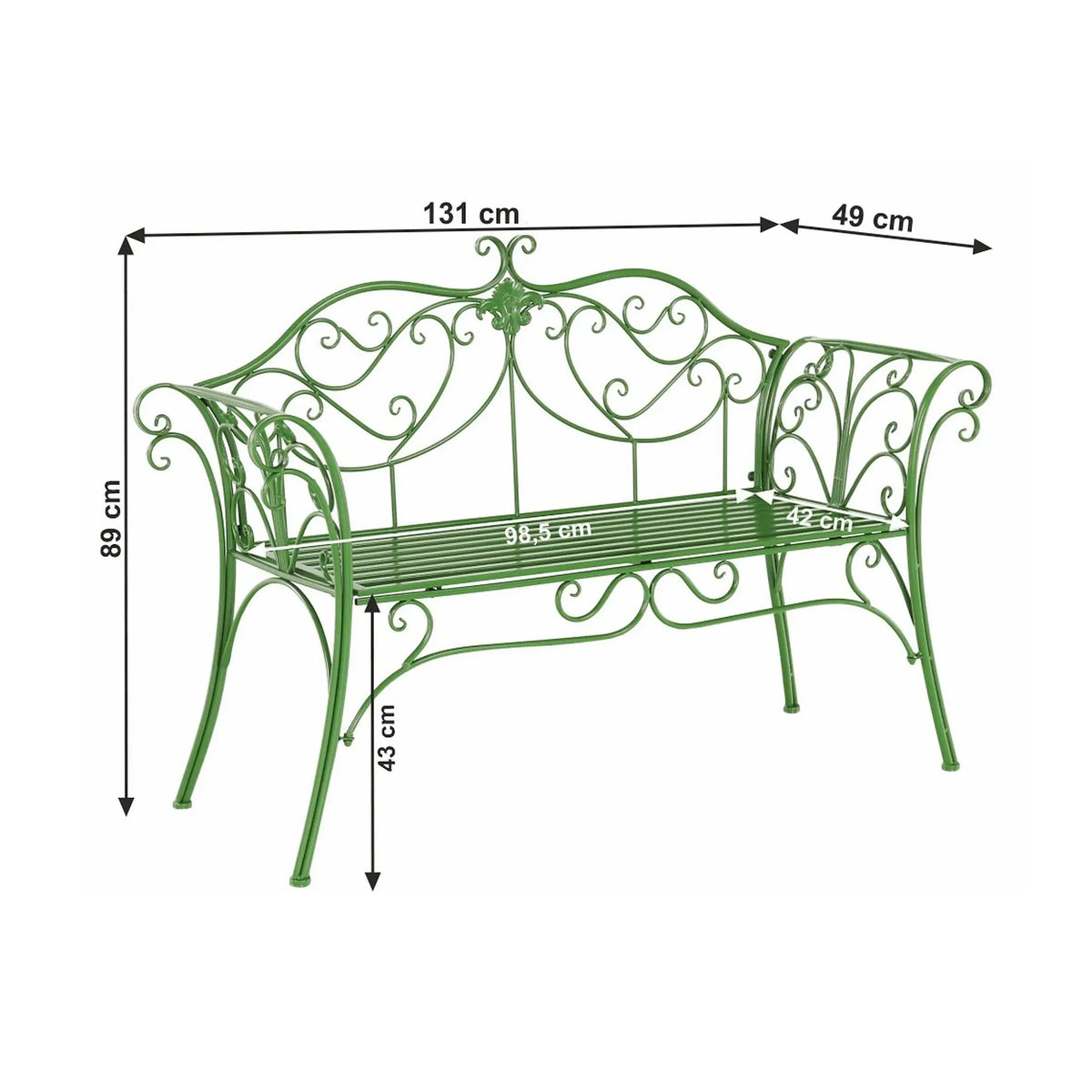 Banca gradina ETELIA, verde, metal, 131x49x89 cm