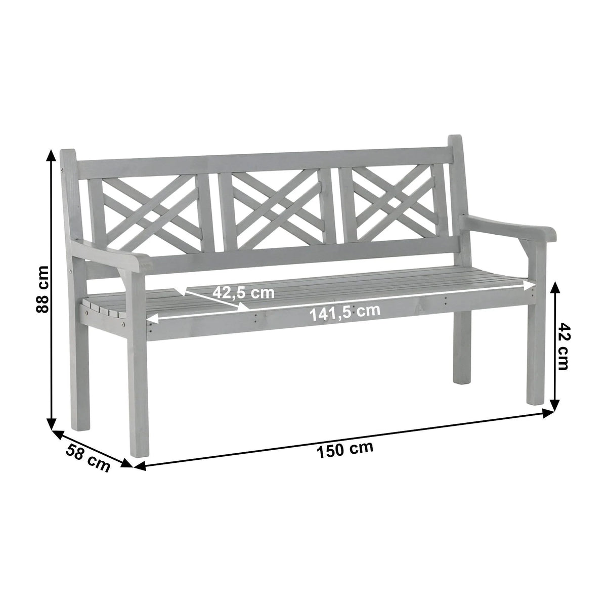 Bancă gradina FABLA, gri, lemn, 150x58x88 cm