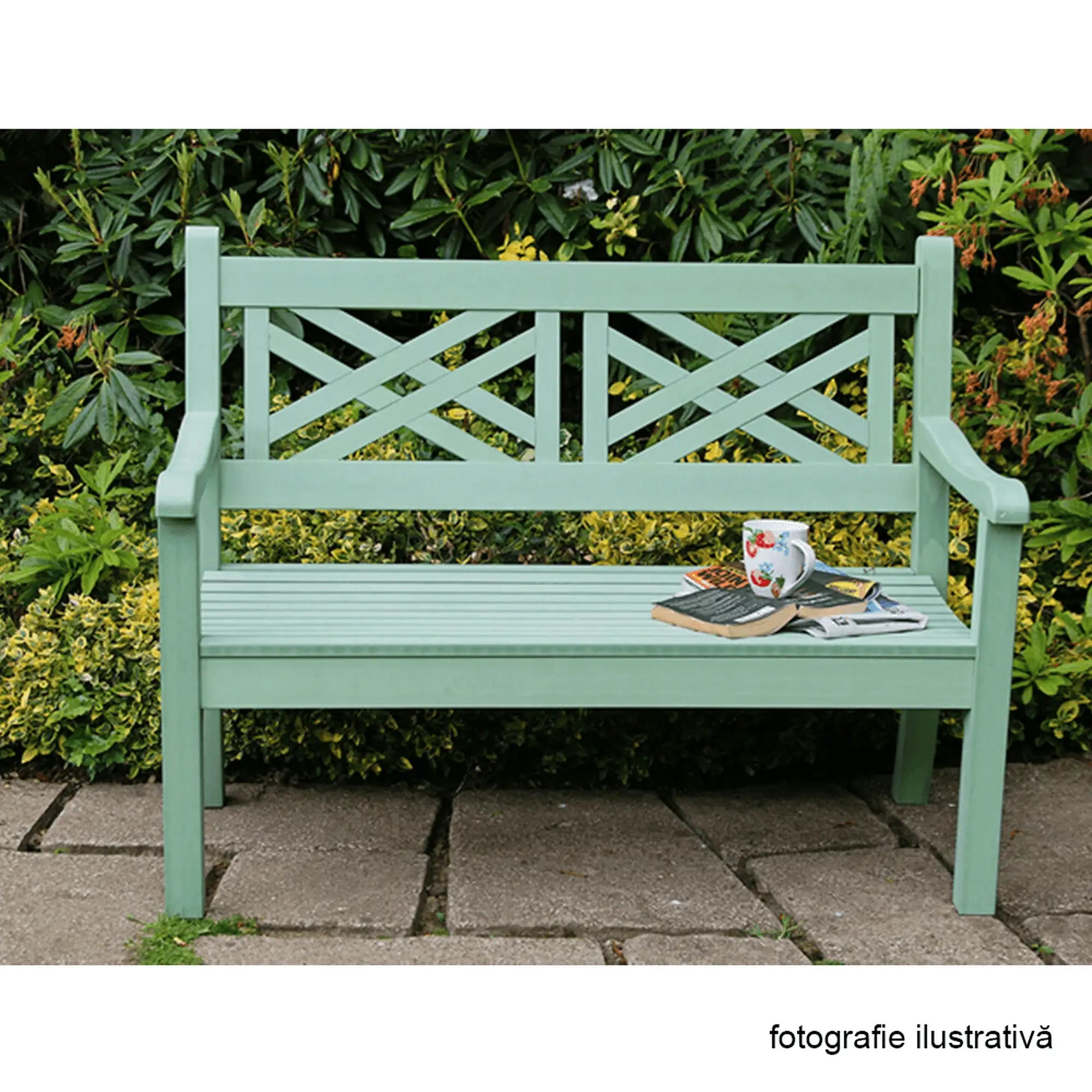 Bancă gradina FABLA, verde mentă, lemn, 124x58x88 cm