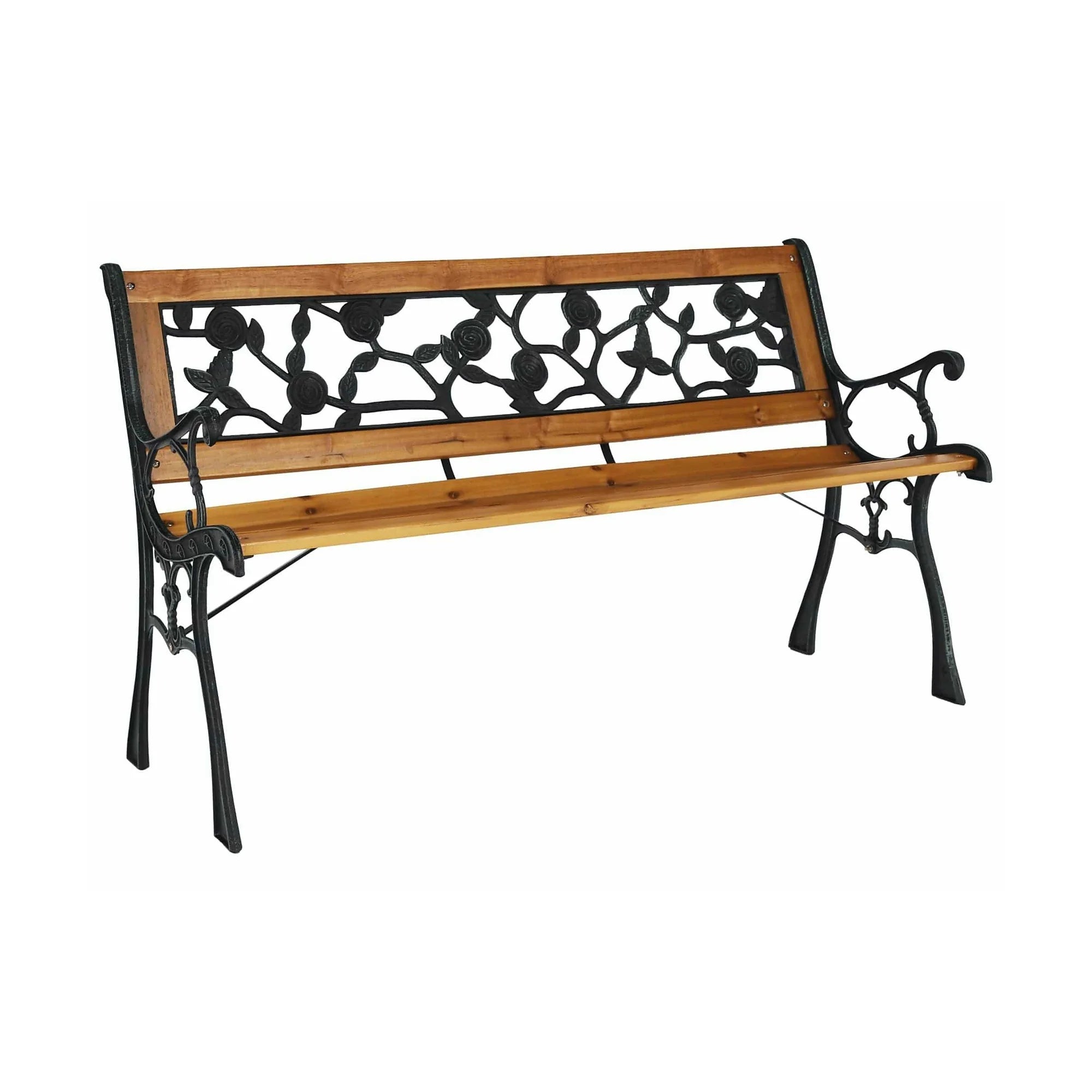 Banca gradina FAIZA, negru/nuc, metal/lemn, 126x52x73 cm