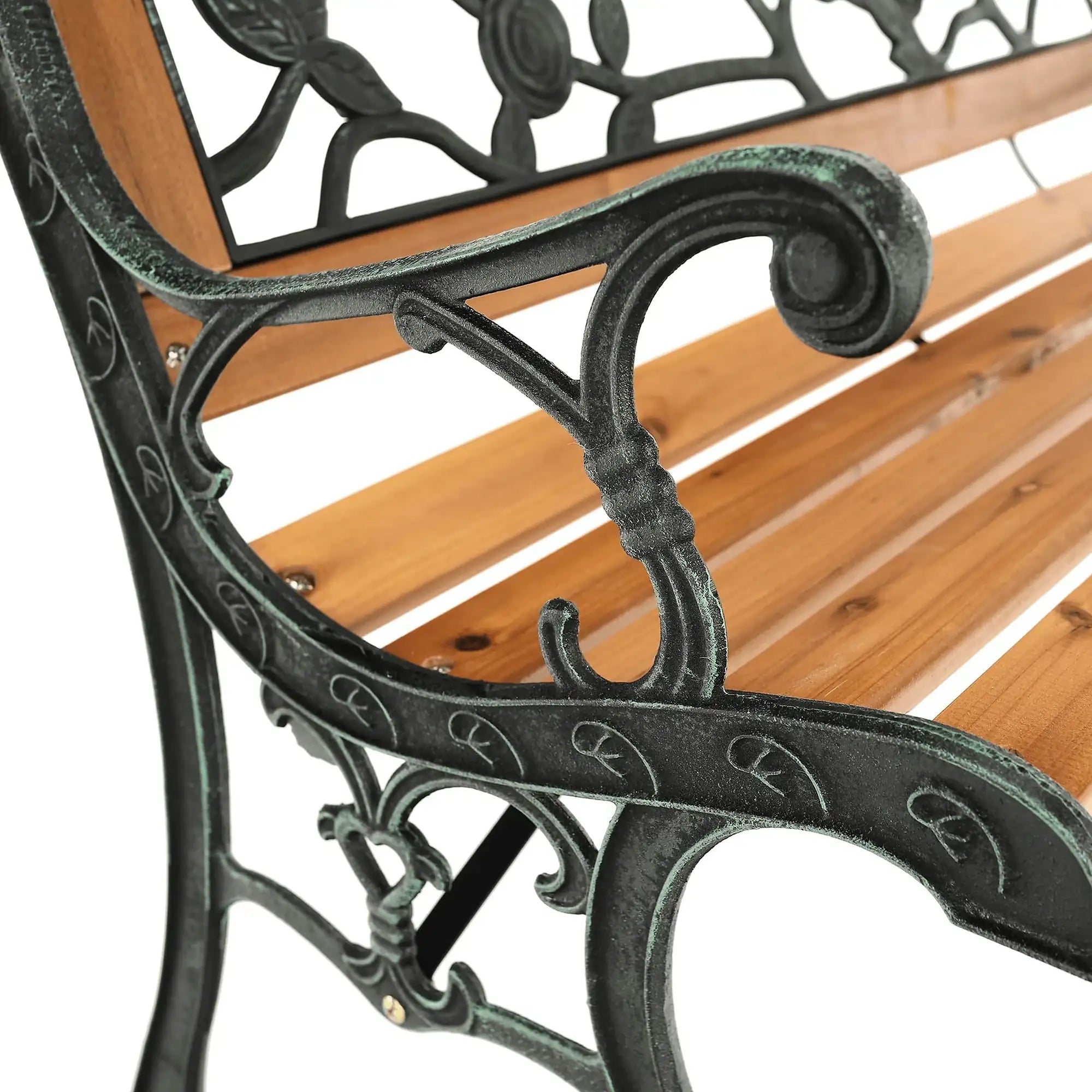 Banca gradina FAIZA, negru/nuc, metal/lemn, 126x52x73 cm