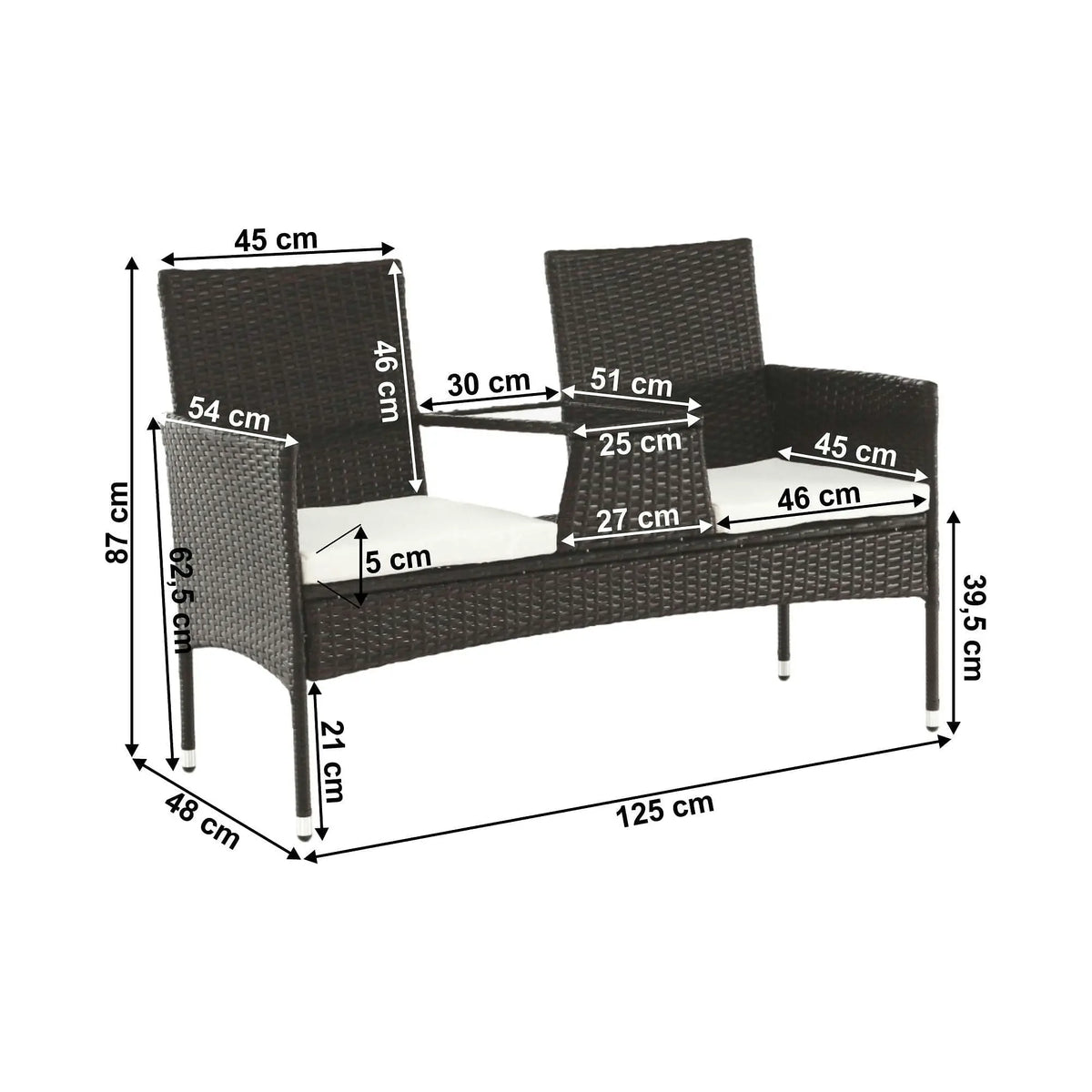 Banca gradina LALIT, maro/crem, ratan artificial/metal, 125x48x87 cm