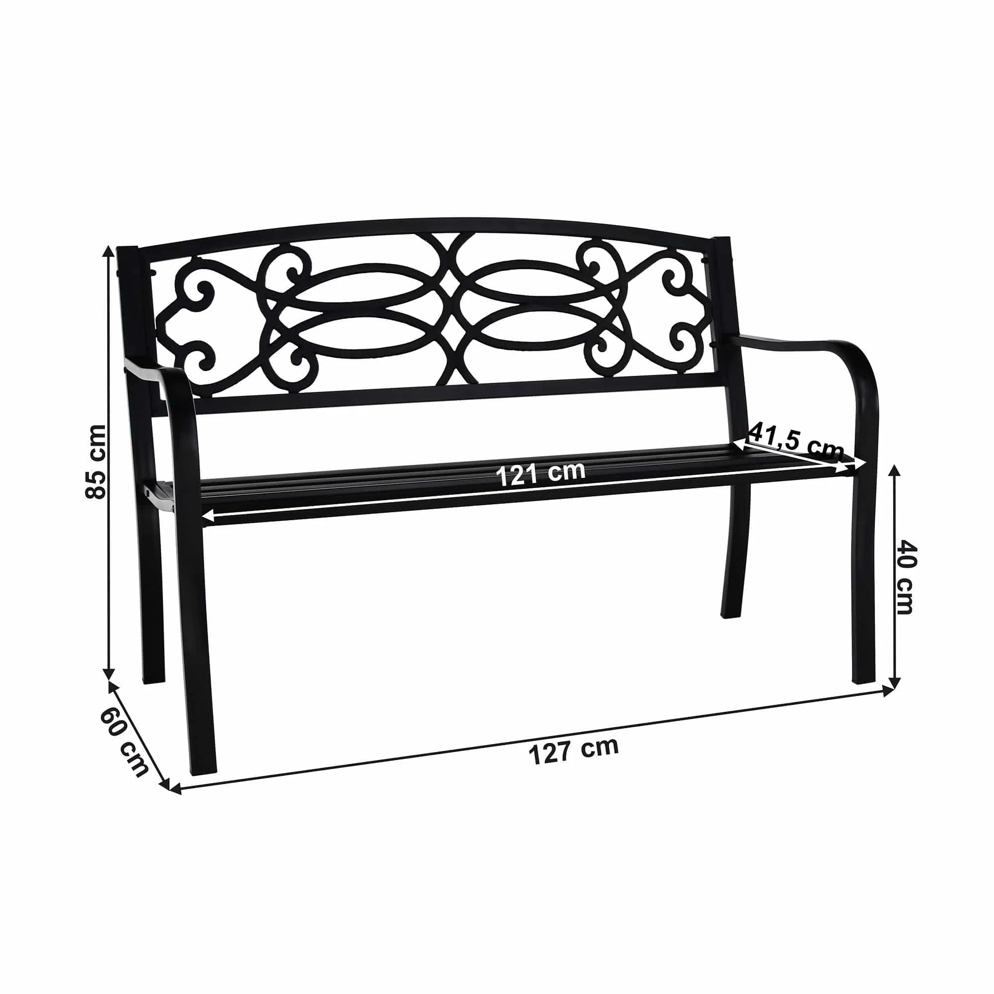Banca gradina VENDA, negru, metal, 127x60x85 cm