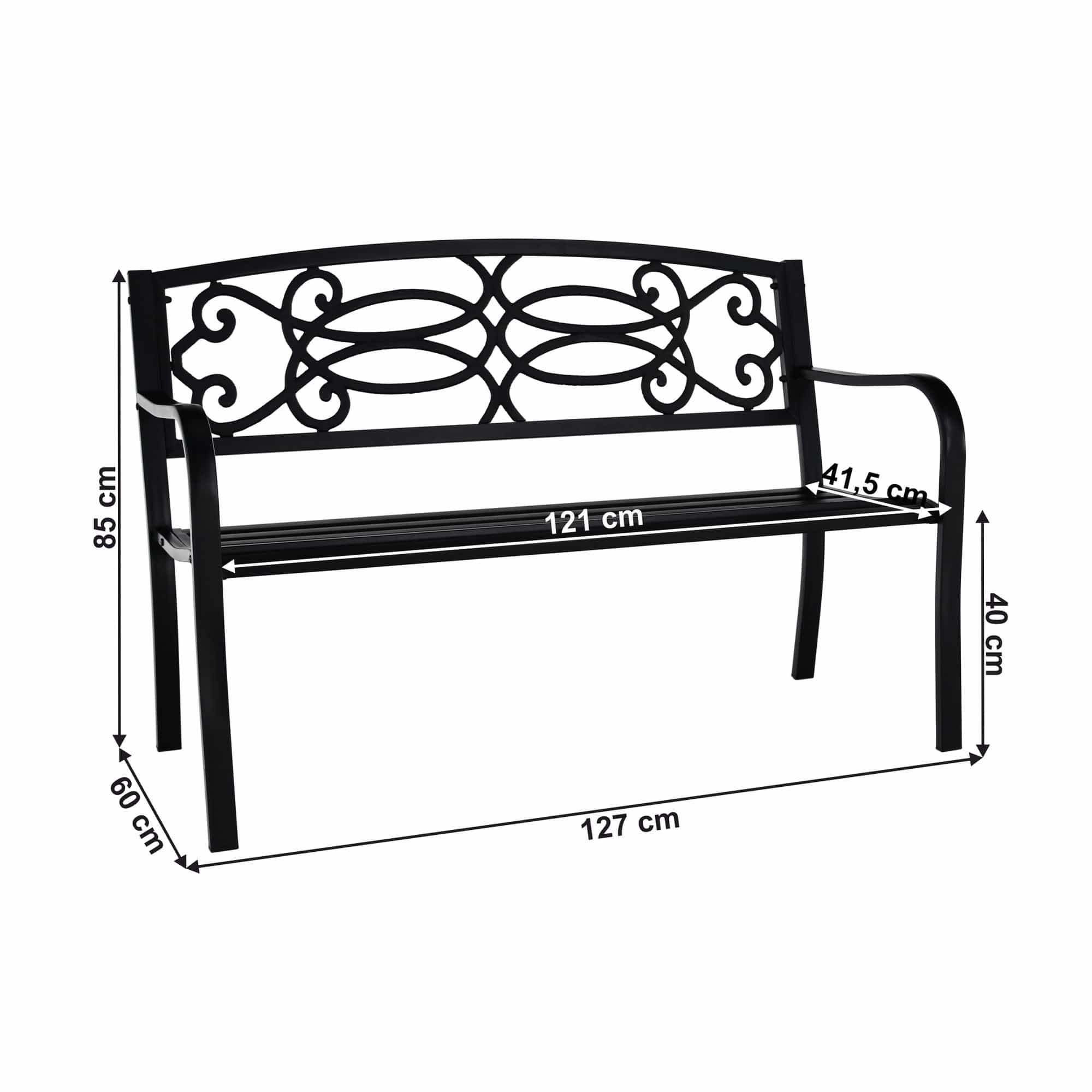 Banca gradina VENDA, negru, metal, 127x60x85 cm