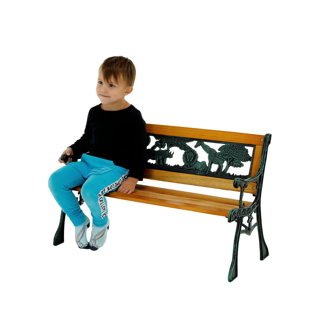 Banca pentru copii NADAZA, negru/stejar, lemn/metal, 82x40x48 cm