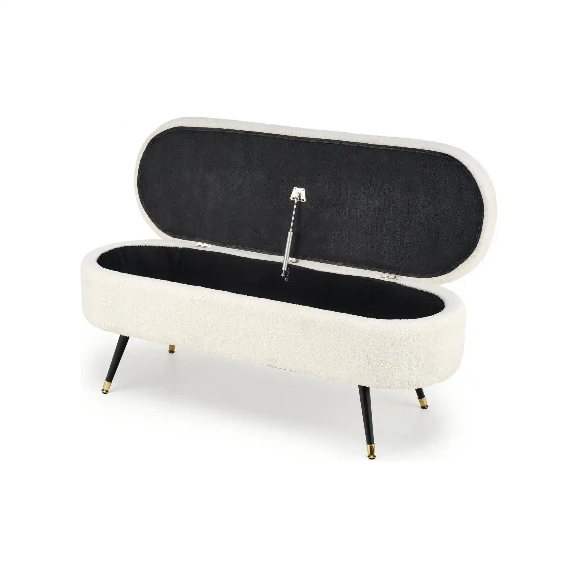 Bancheta AVEIRO, stofa buclata crem, 120x46x40 cm