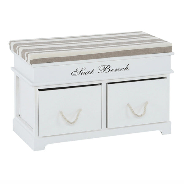 Bancheta BENCH, alb, lemn, cu perna, 70x35x45 cm