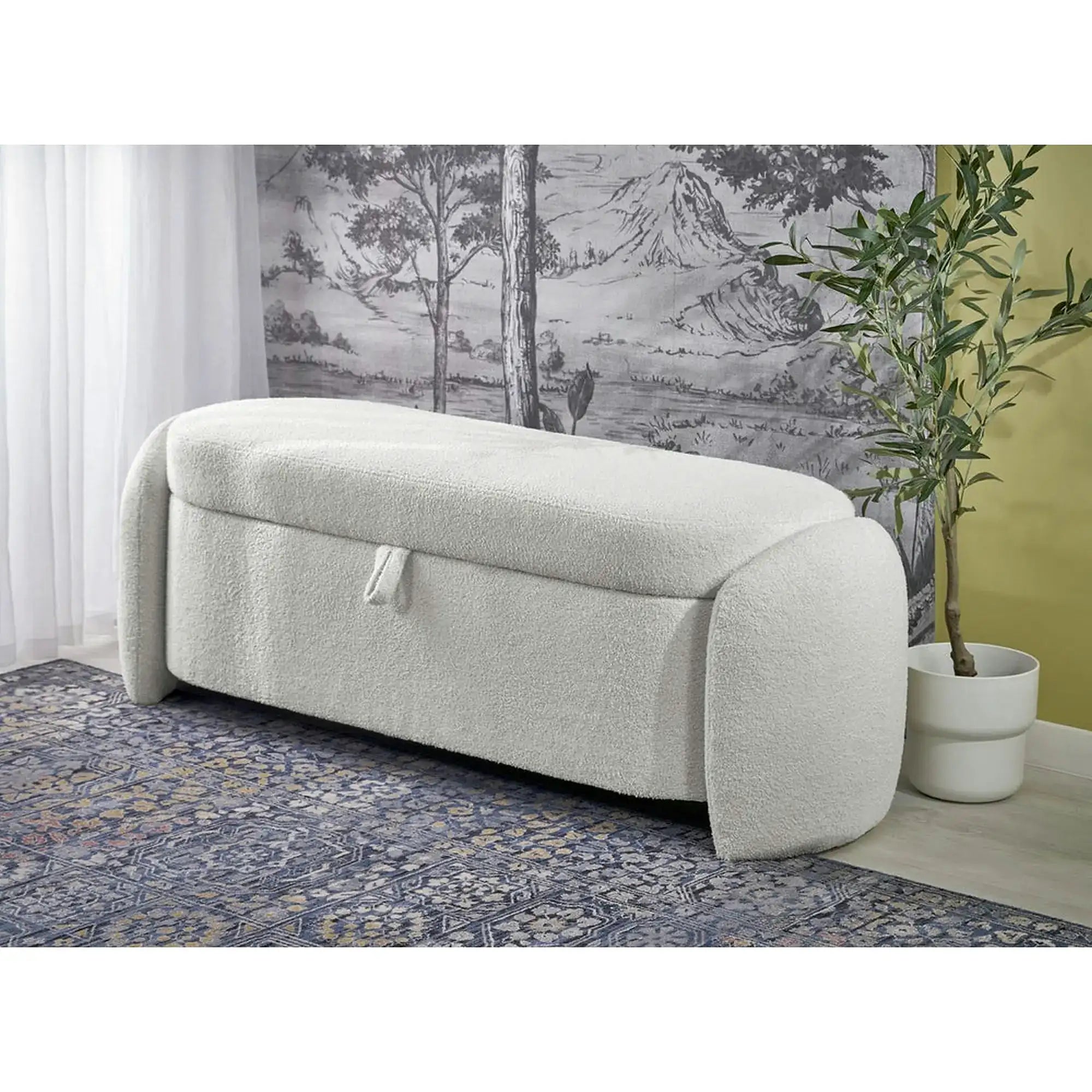 Bancheta FICARIA, stofa buclata crem, 150x40x47 cm