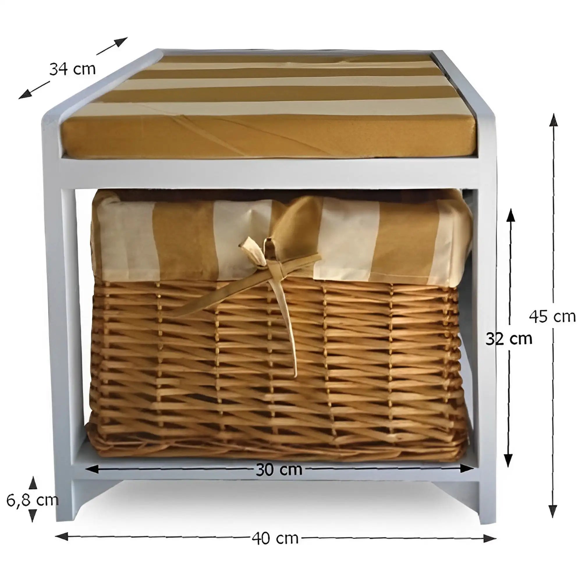 Bancheta GINGER 3 NEW, lemn/material textil, alb/maro, 40x34x45 cm