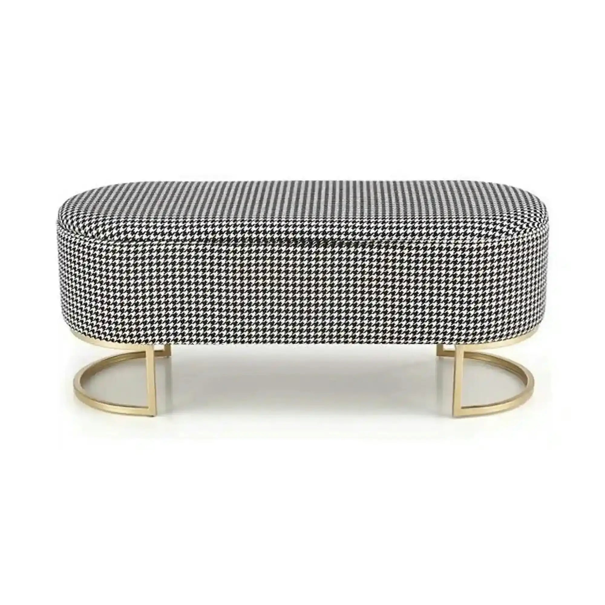 Bancheta HARMONY, negru/alb/auriu, stofa clasica/otel, 105x40x42 cm